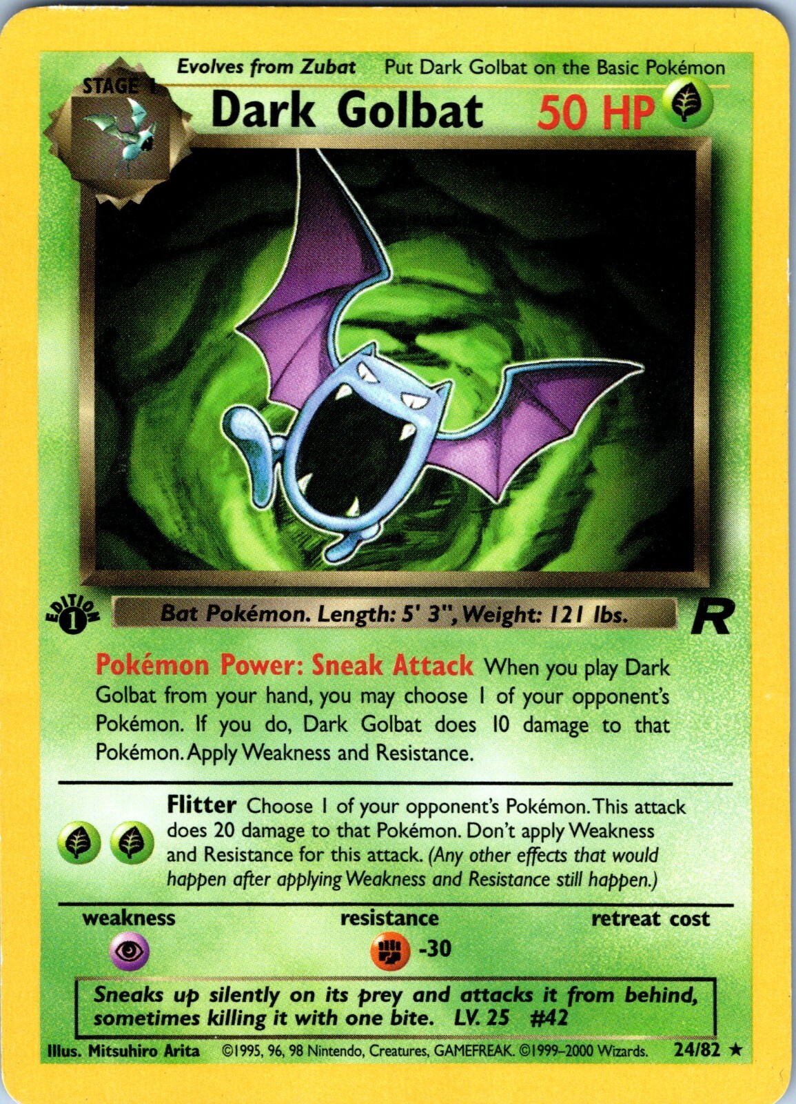 2000 Pokémon Team Rocket 1st Edition Dark Golbat #24 EUC
