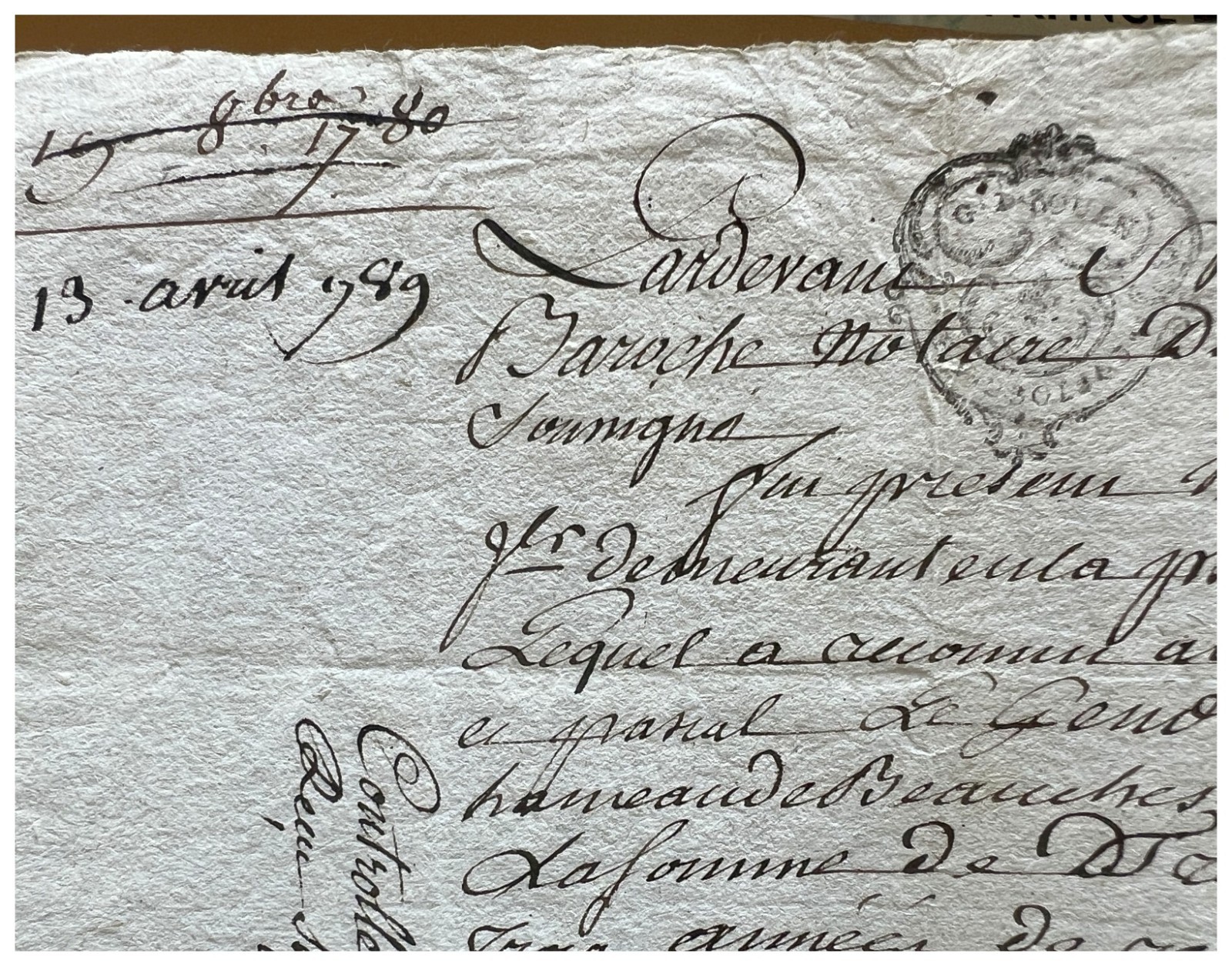 RARE 1789 French Revolution Document King Notary Gaillon Rouen Fiscal Stamp