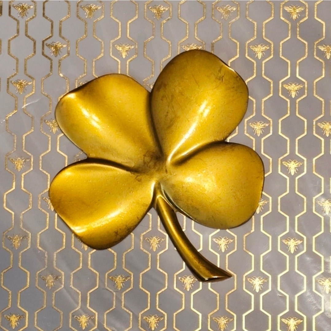 Vintage Gerity 4 Leaf Clover w/Quote Lucky Charm Paperweight 24K Gold Plated