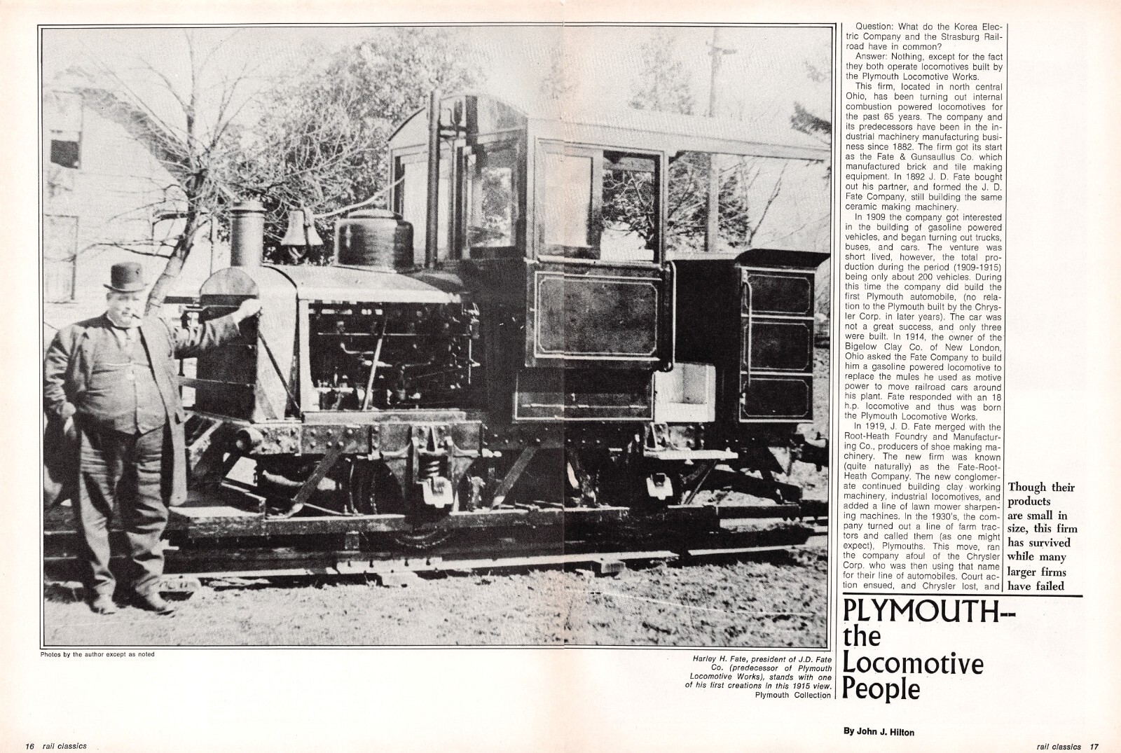 First Gas-Powered Plymouth Locomotive Harley H Fate In 1915 Vtg Magazine Excerpt