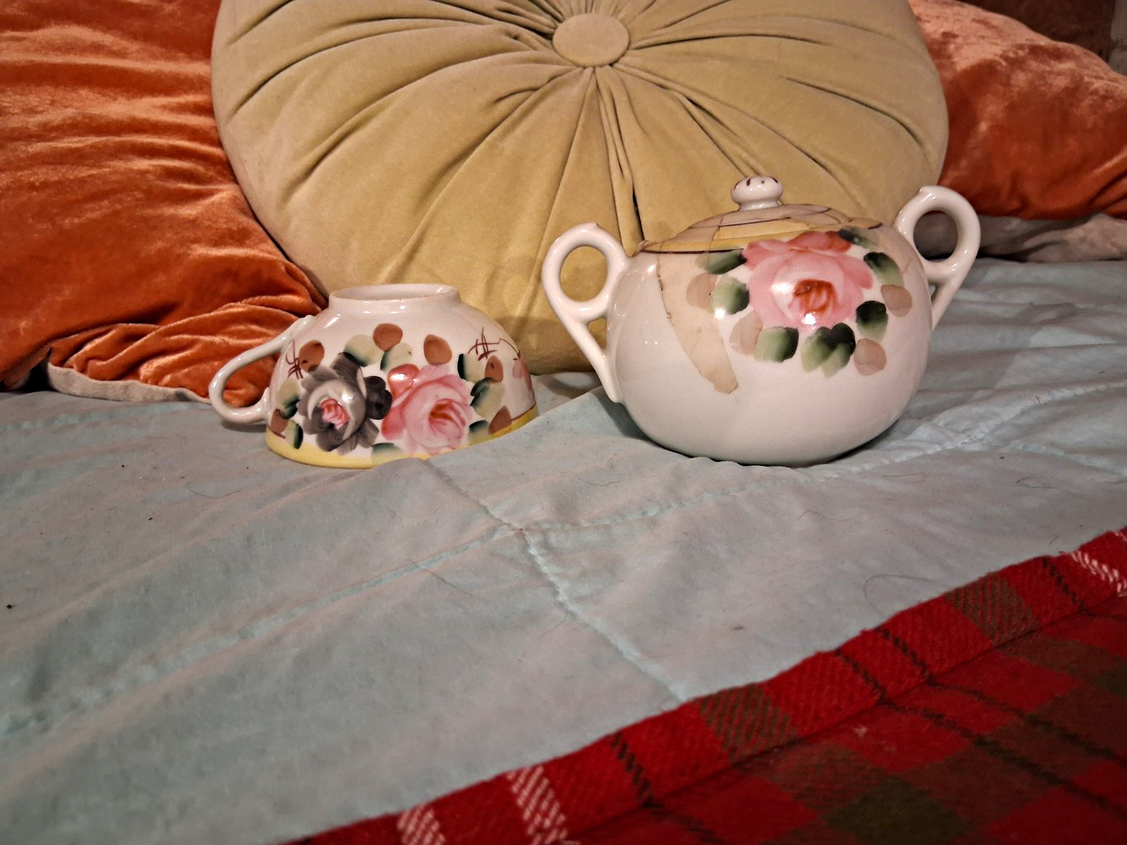 Japanese Floral Ceramic Teapot & Creamer Set, Made in Japan
