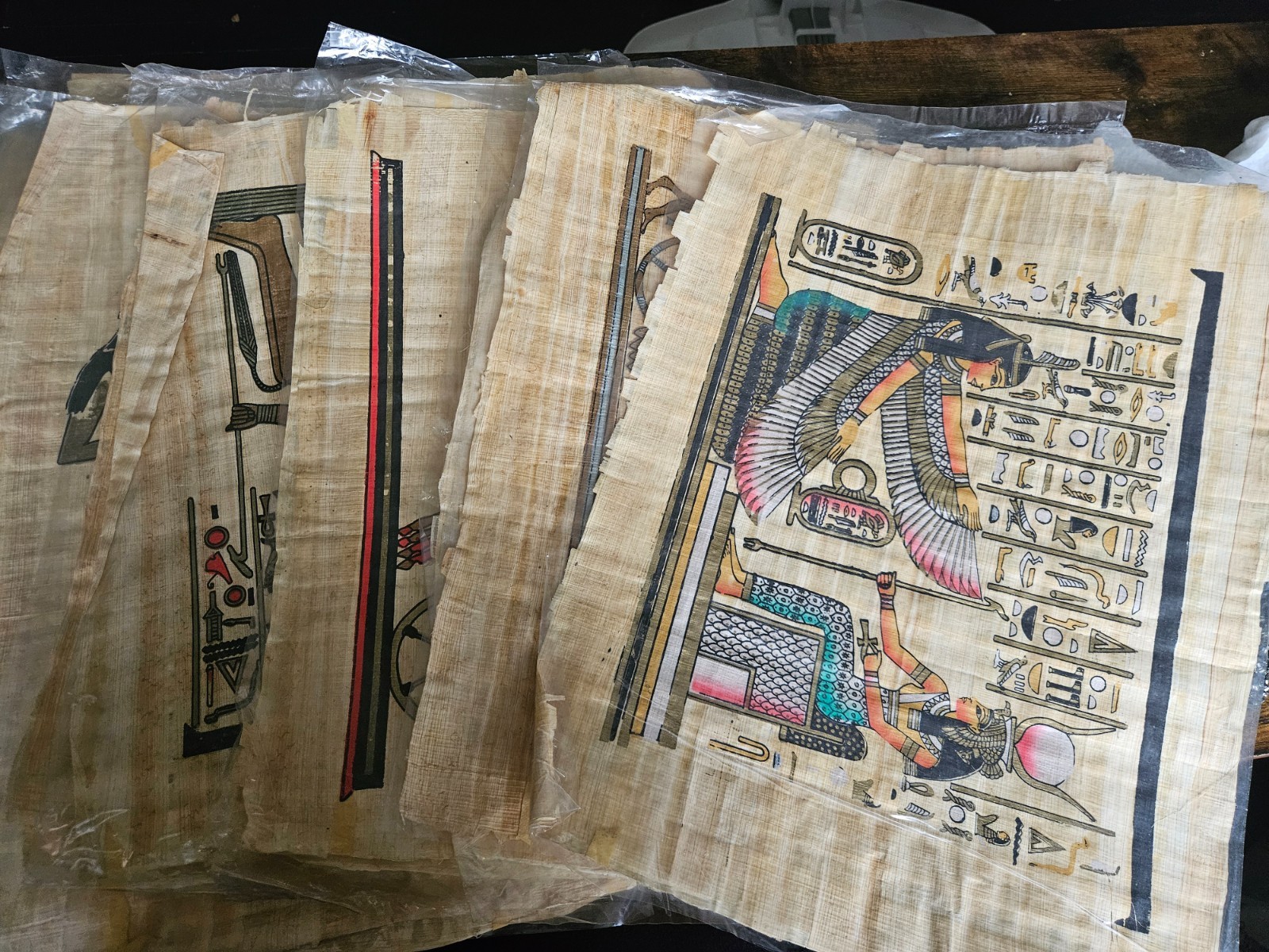 Vintage Egyptian Paintings On Papyrus Paper; Lot of 13; approx 17\