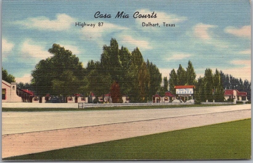Vintage 1950s DALHART, Texas Postcard CASA MIA COURTS Highway 87 - Linen