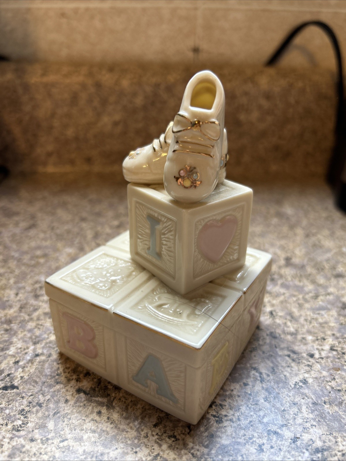 Lenox China Treasures  Collection Trinket box ABC blocks Baby Shoes 