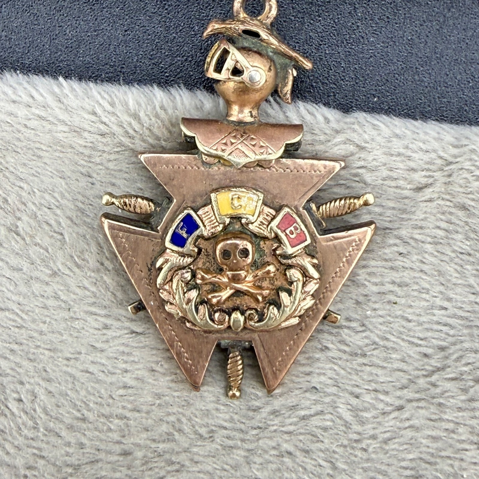Vintage Knights of Pythias Pocket Watch Fob Pendant Masonic Gold Tone Enamel