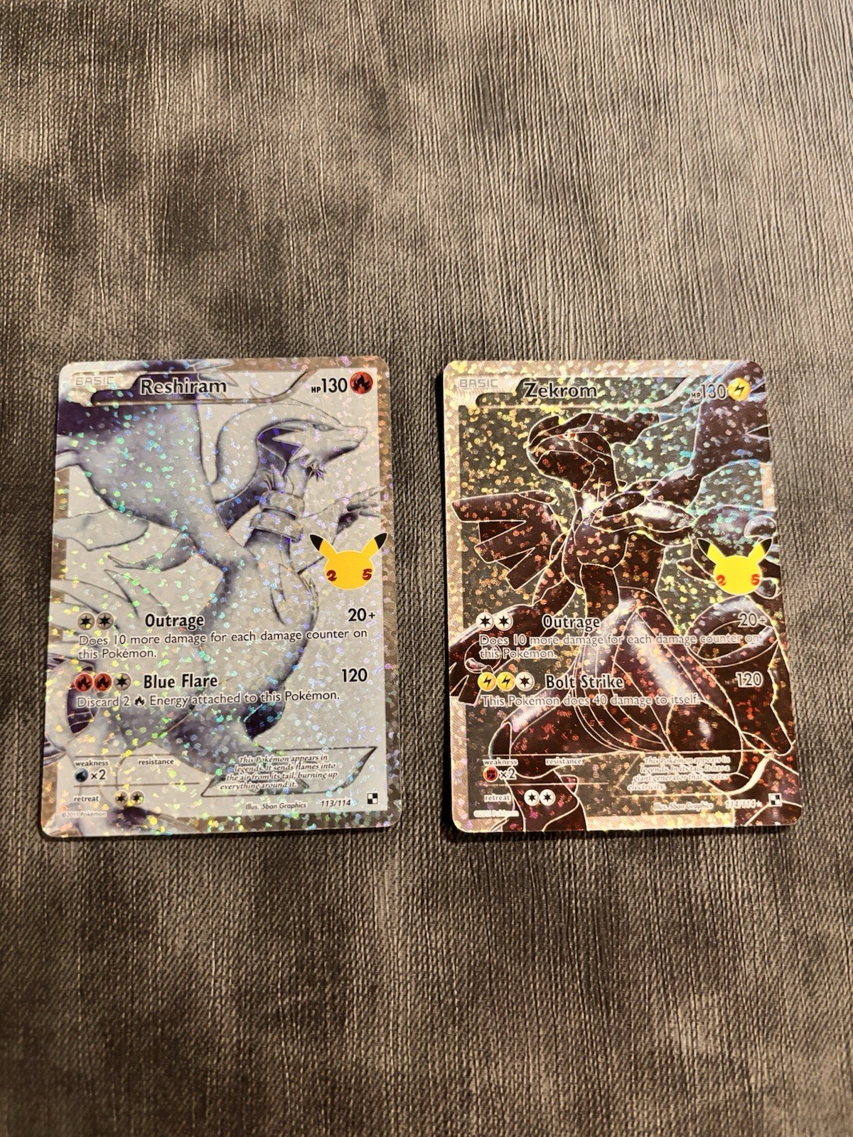 Pokémon TCG 25TH Anniversary Reshiram & Zekrom Full Art 2-Card Lot