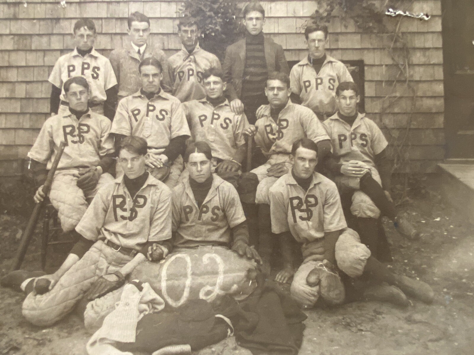 Rare Original Antique  1902 P.P.S. School Baseball Photo Bat Glove Coach