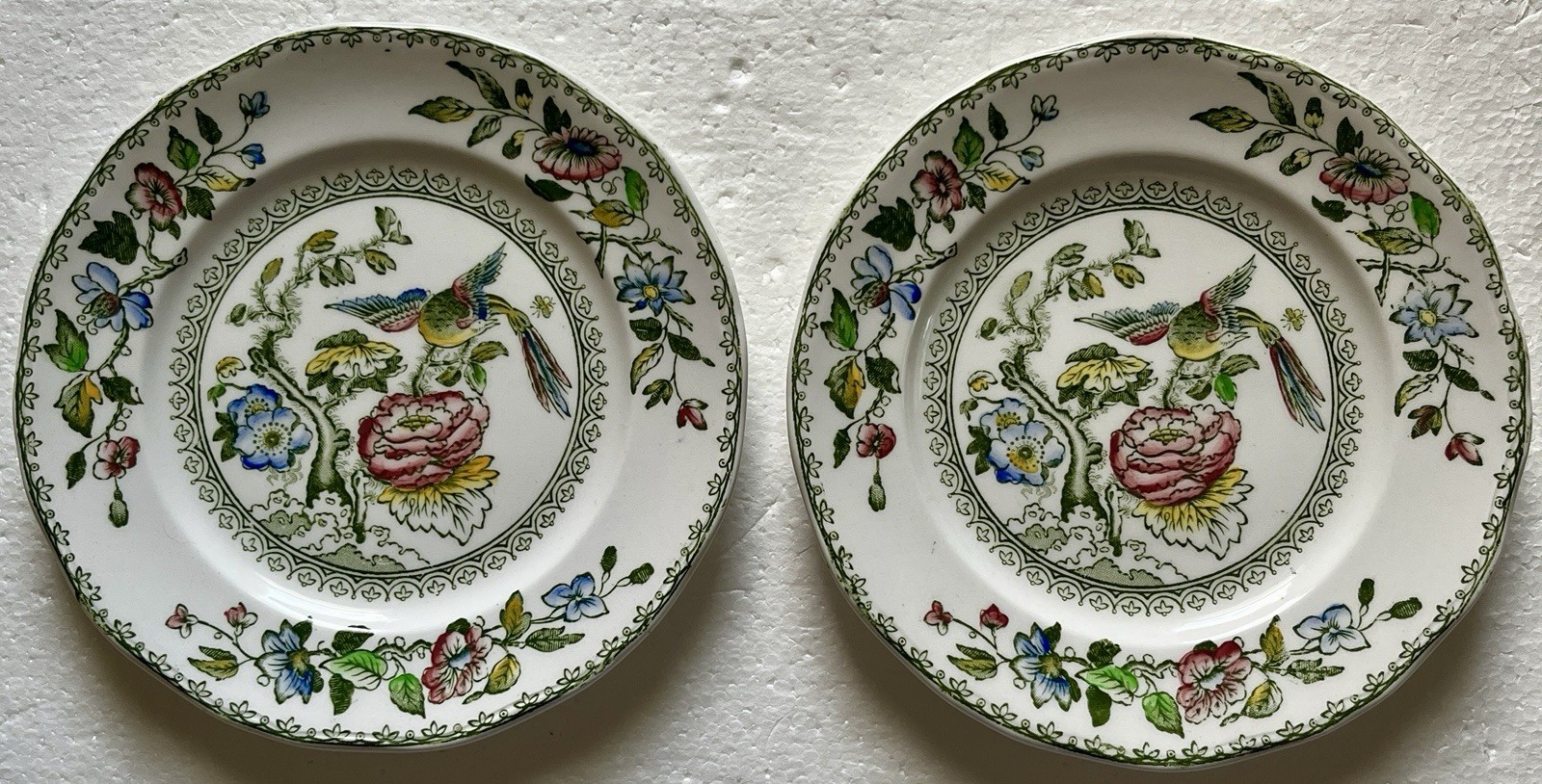 Pair Of Crown Staffordshire Bird Of Paradise Bread & Butter 5.5