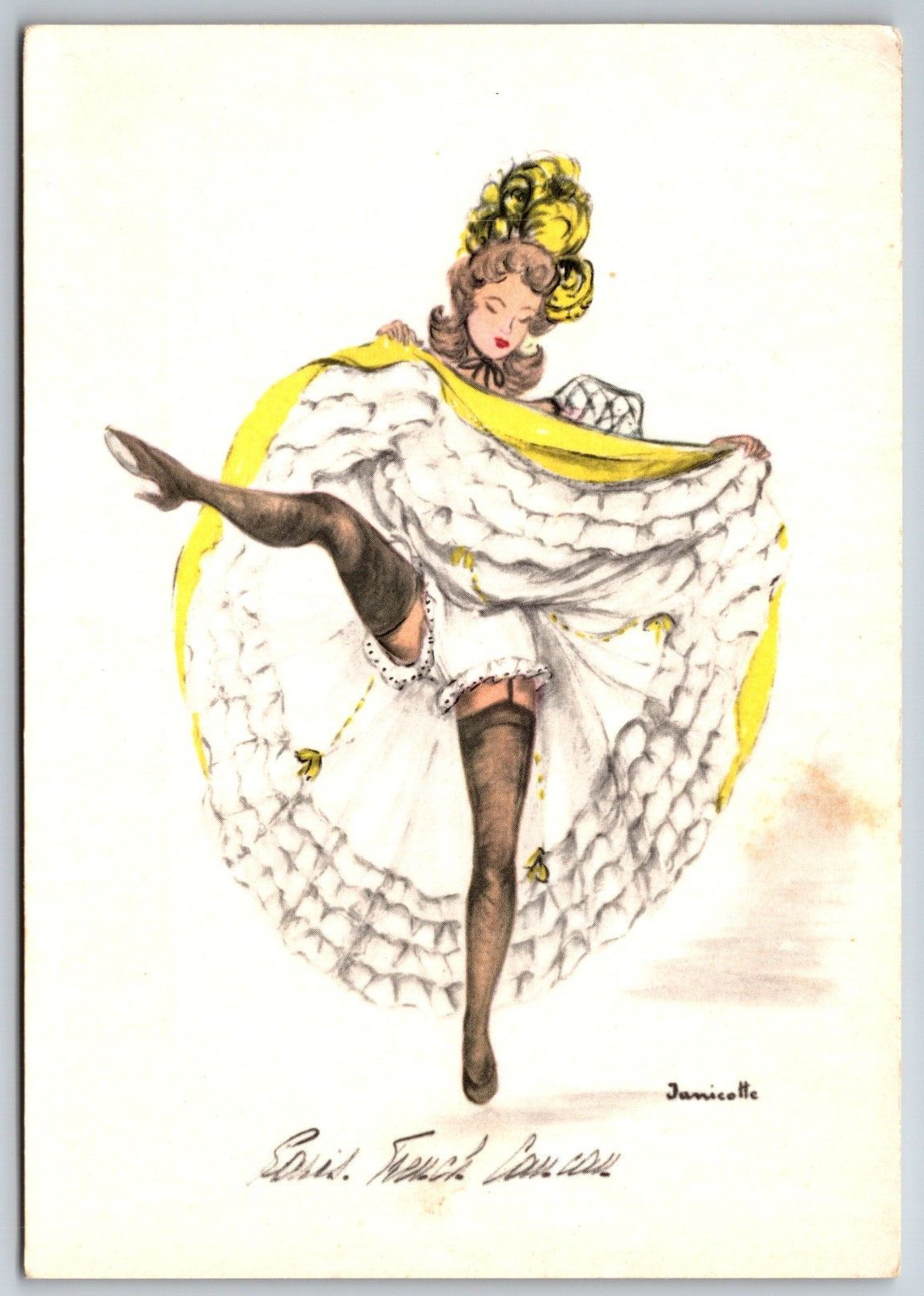 Paris Risque CanCan Girl Dancing Janicotte Art Reproduction France 6x4  Postcard