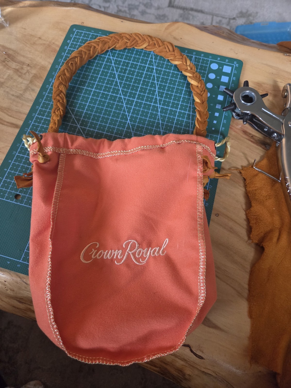 Crown Royal Hand Bag With Leather Braid