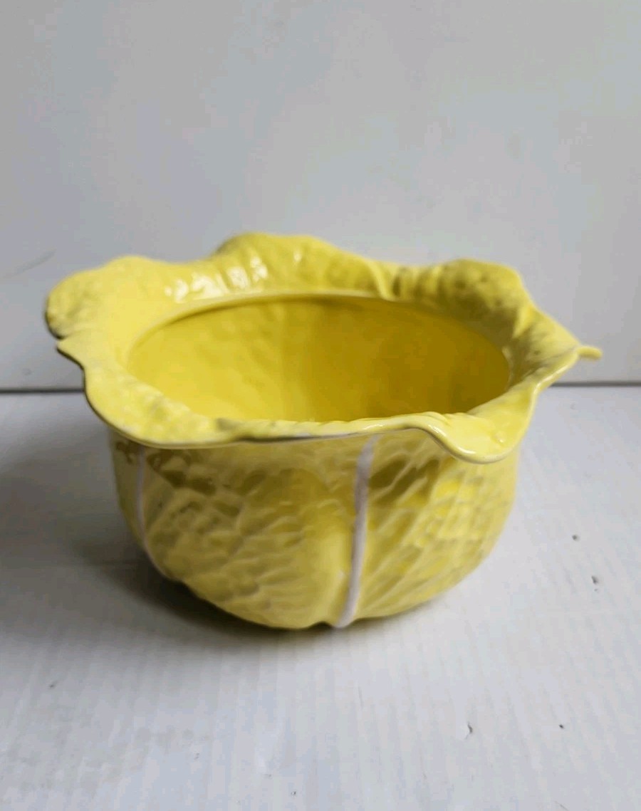 Rare Vintage Secla Portugal Yellow Cabbage Leaf Large Soup Bowl Tureen  