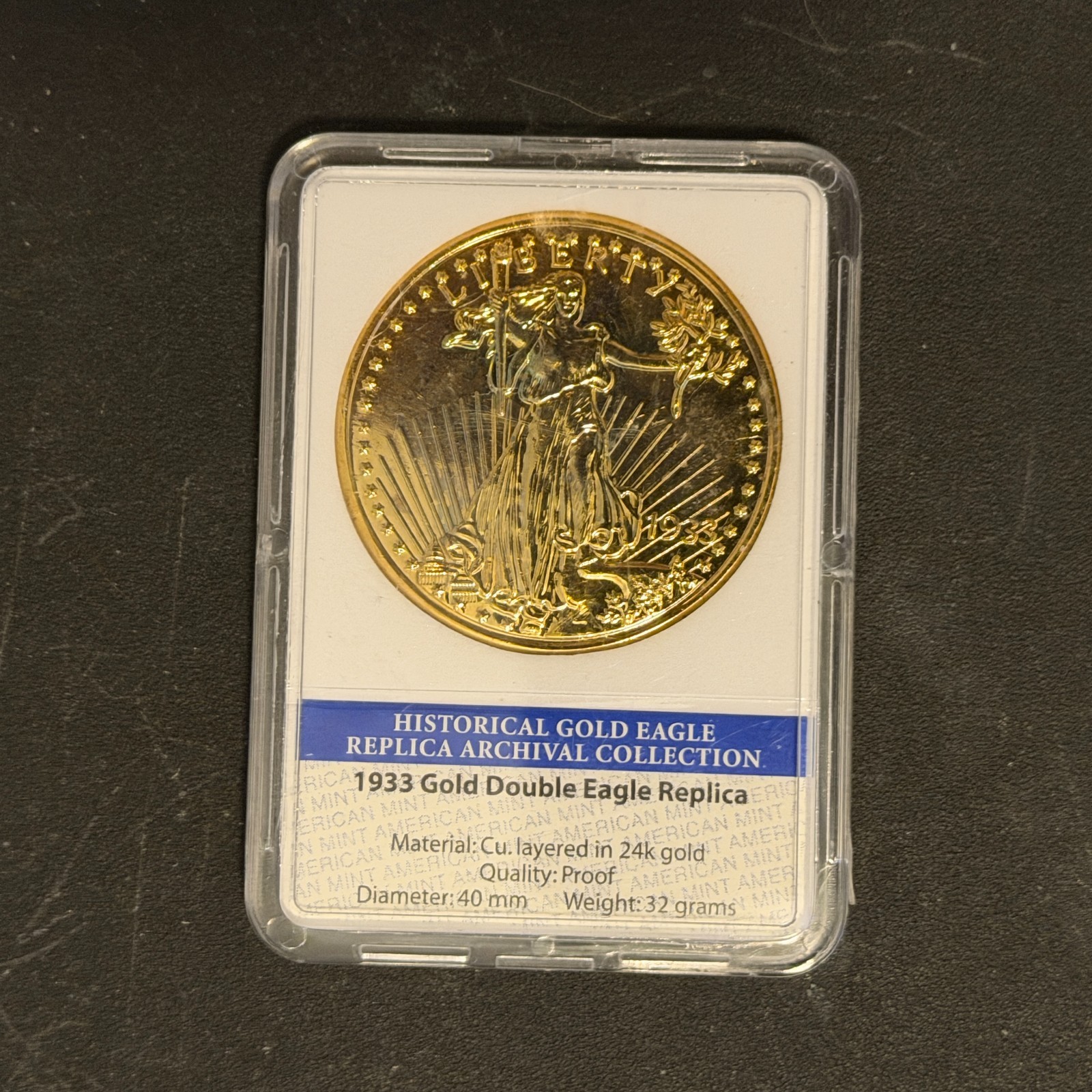 1933 Gold Double Eagle Replica 24k Gold Layered Proof Archival Collection