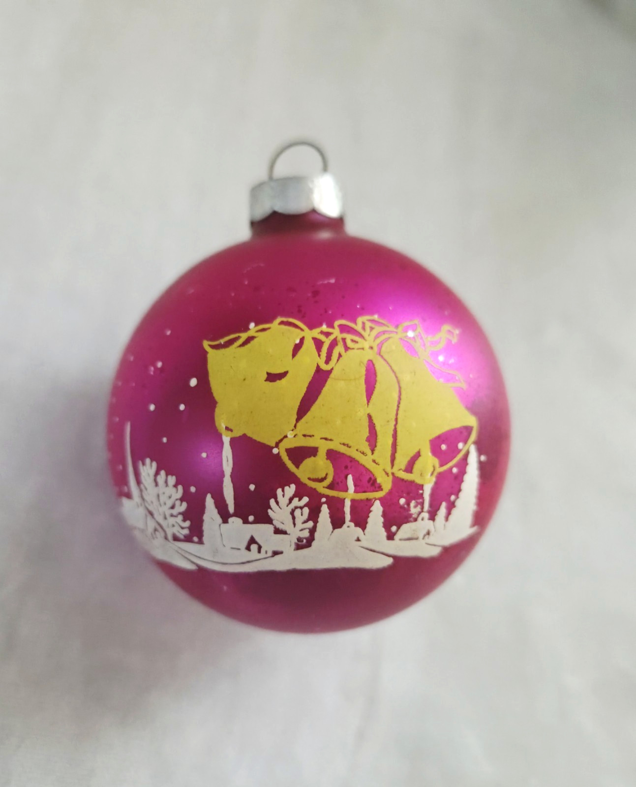 Vintage Franke Shiny Brite Silent Night Village Bells Stencil Christmas Ornament Vintage Franke Shiny Brite Silent Night Village Bells Stencil Christmas Ornament