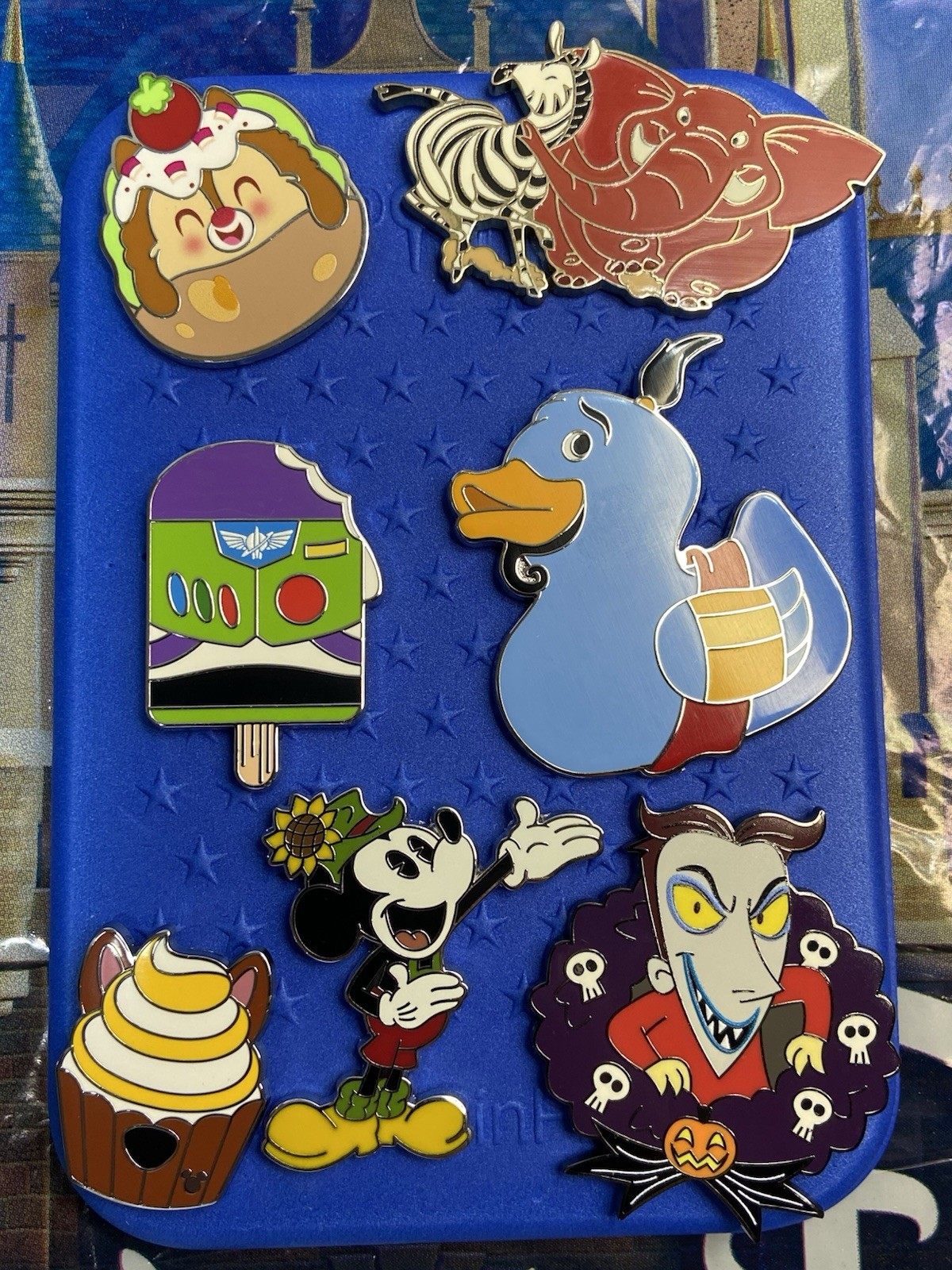DISNEY PINS-7 Diamond Pins-MICKEY MOUSE, BUZZ, GENIE Duck, Wave A CHIP Cup Cake