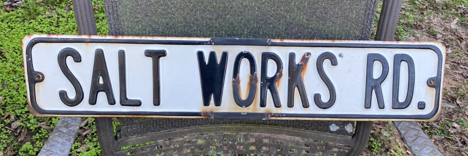 Vtg Salt Works Rd. Embossed Porcelain Metal Sign Retired 30\