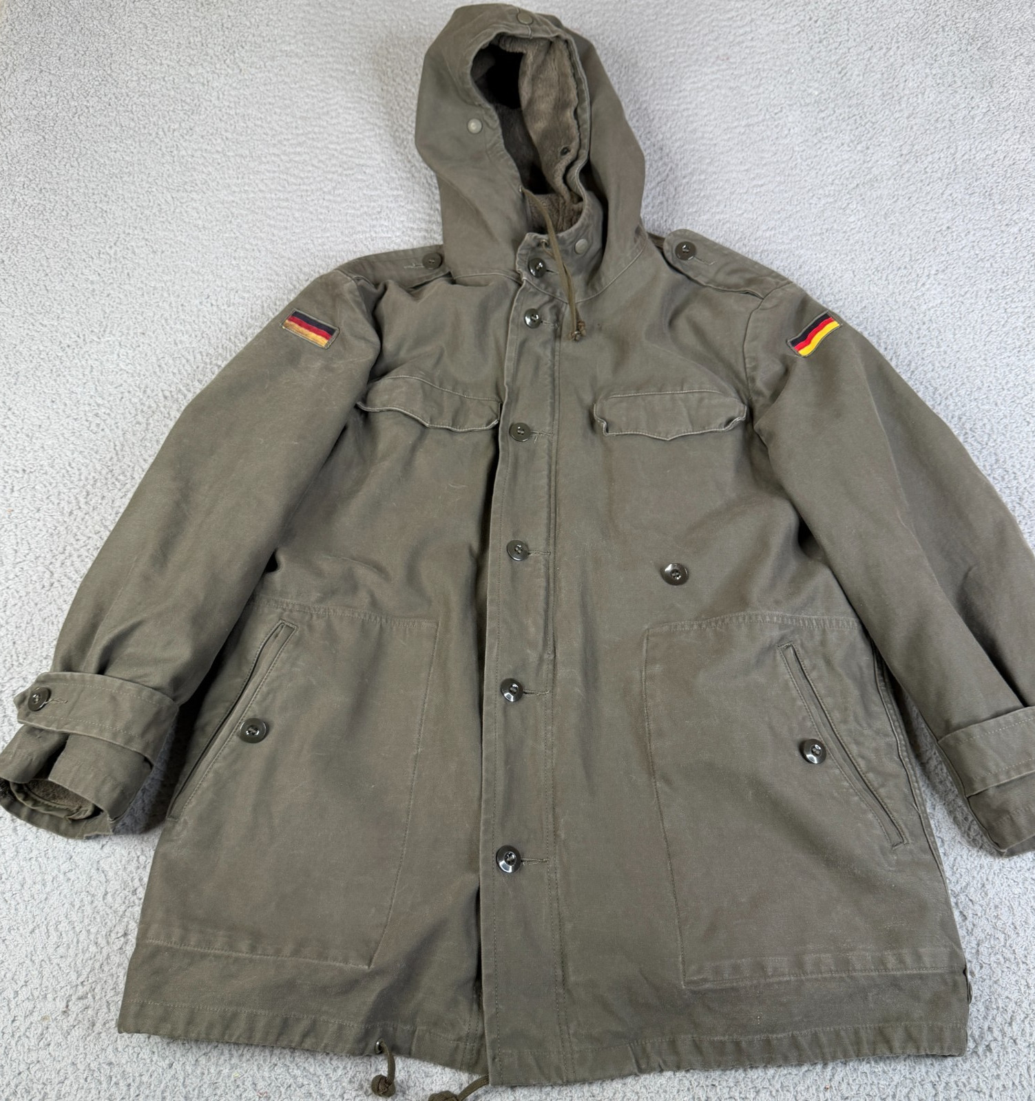 VTG  Schwartz Passau German Army Parka Mens L Khaki Green Fleece Lined Coat 1983
