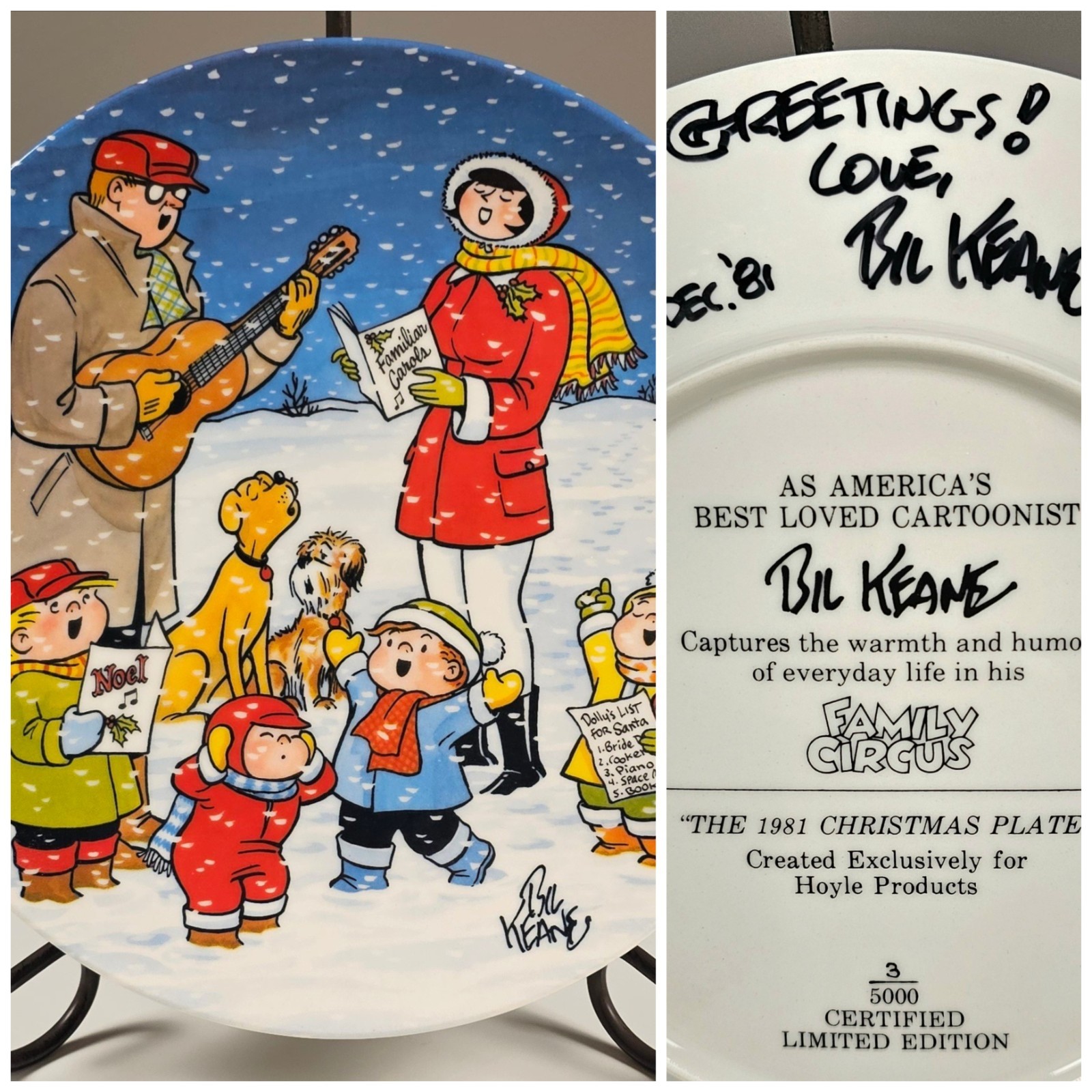 RARE #3/5000 Hand Signed Bil Keane Family Circus 1981 Christmas Plate Vintage RARE #3/5000 Hand Signed Bil Keane Family Circus 1981 Christmas Plate Vintage