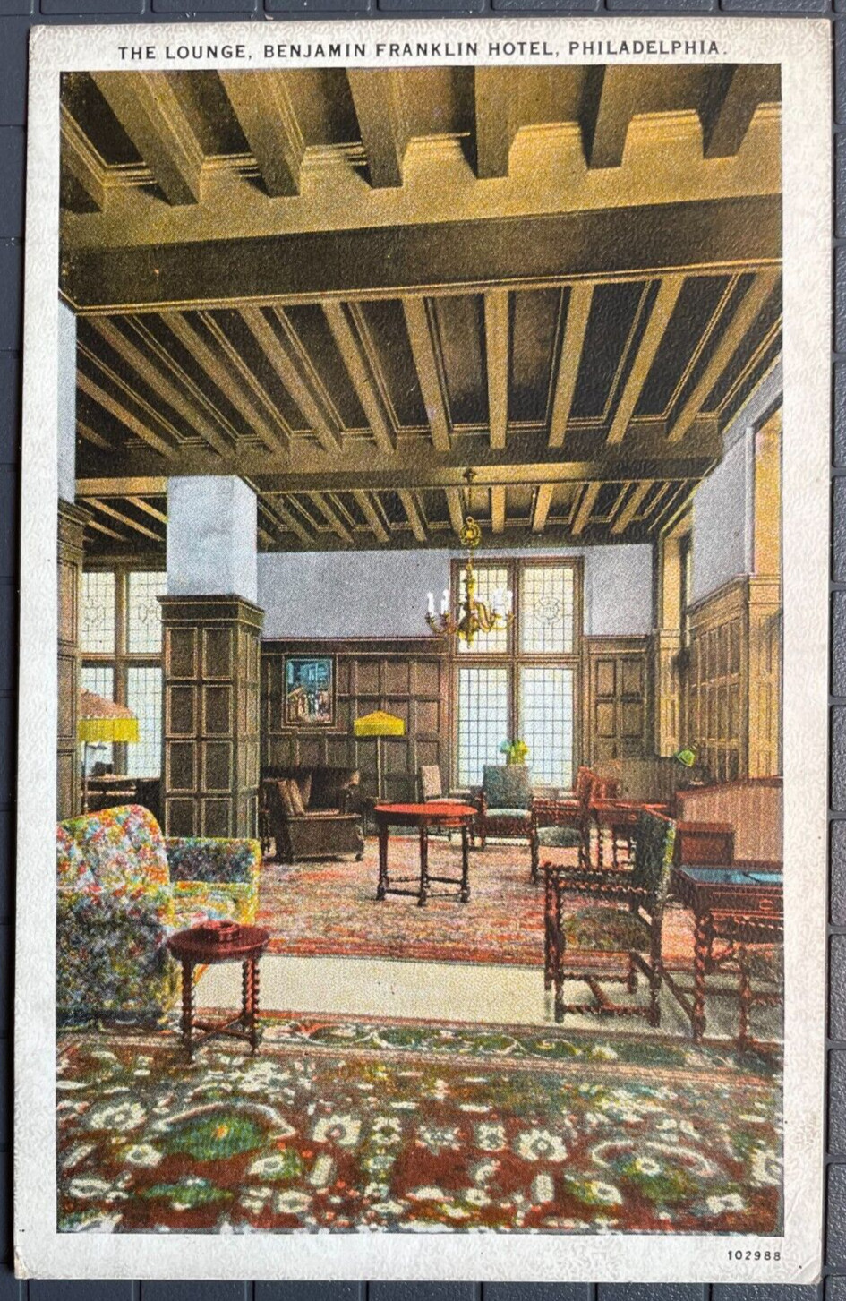Vintage Postcard 1925 Lounge Benjamin Franklin Hotel Philadelphia Pennsylvania