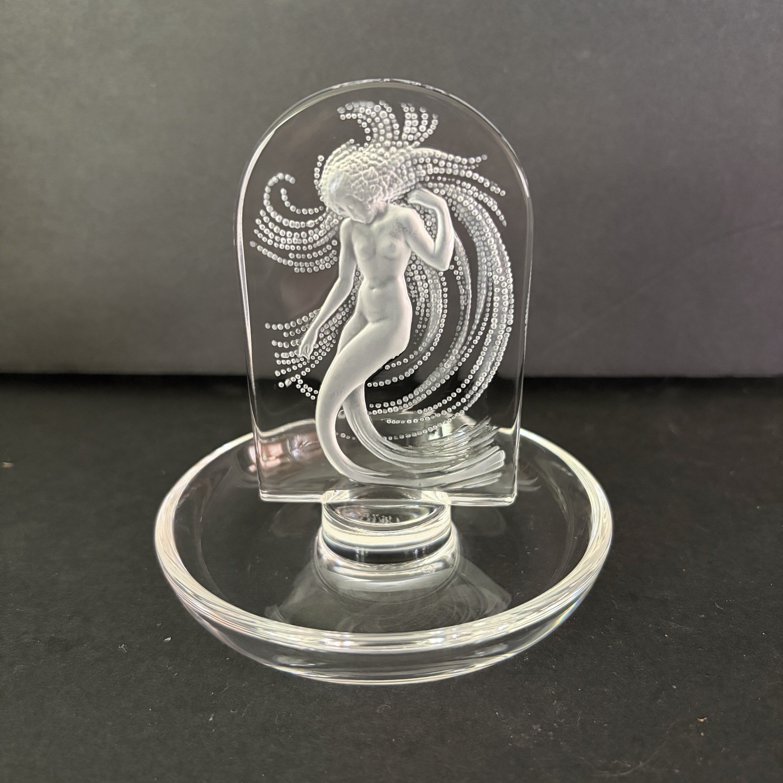 Vintage Lalique Art Glass - Crystal Ring Dish / Trinket Tray NAIADE Water Nymph