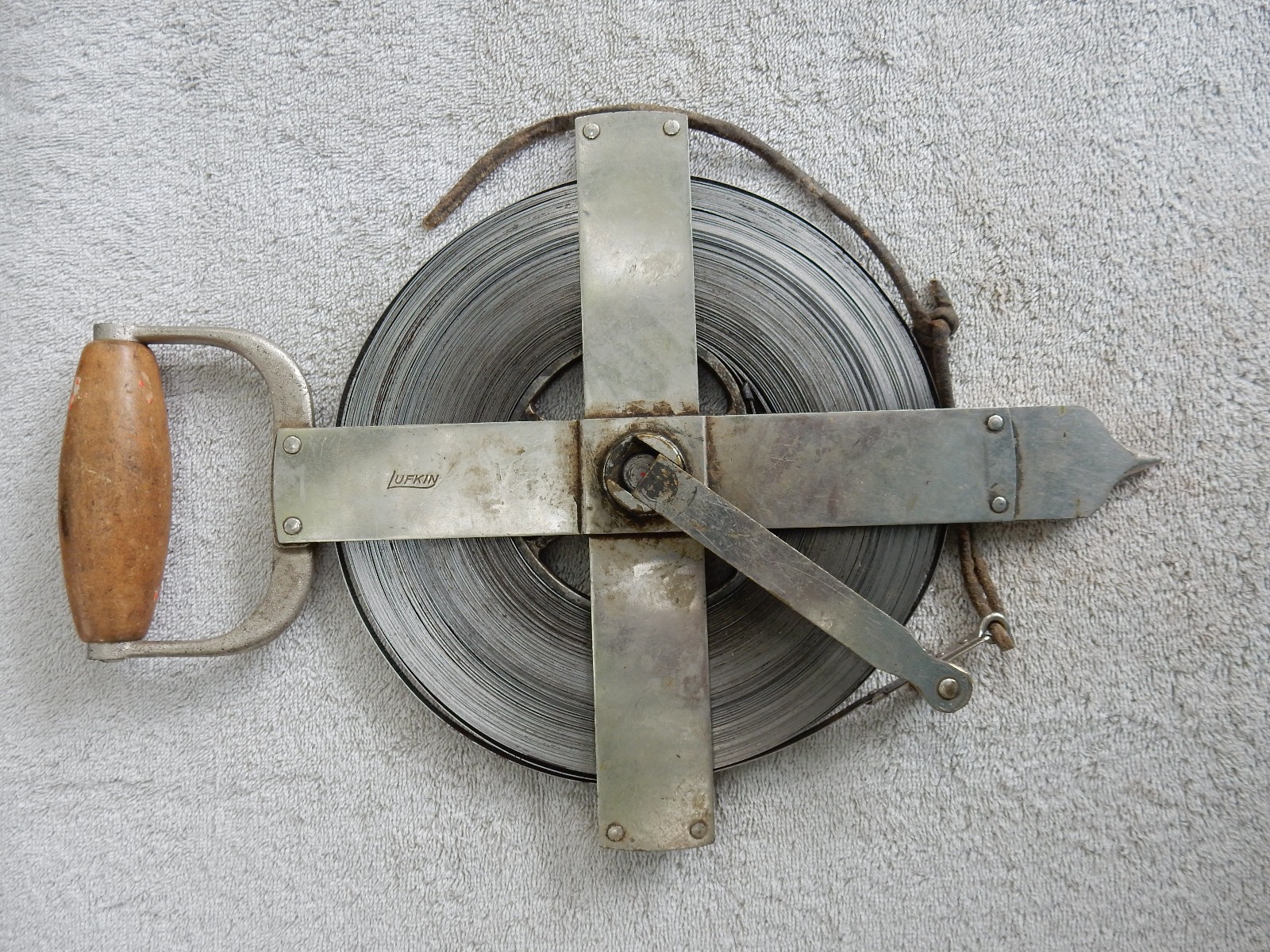 Vintage Lufkin 200-Foot Pioneer Steel Tape and Reel - First Foot Graduated - GC Vintage Lufkin 200-Foot Pioneer Steel Tape and Reel - First Foot Graduated - GC