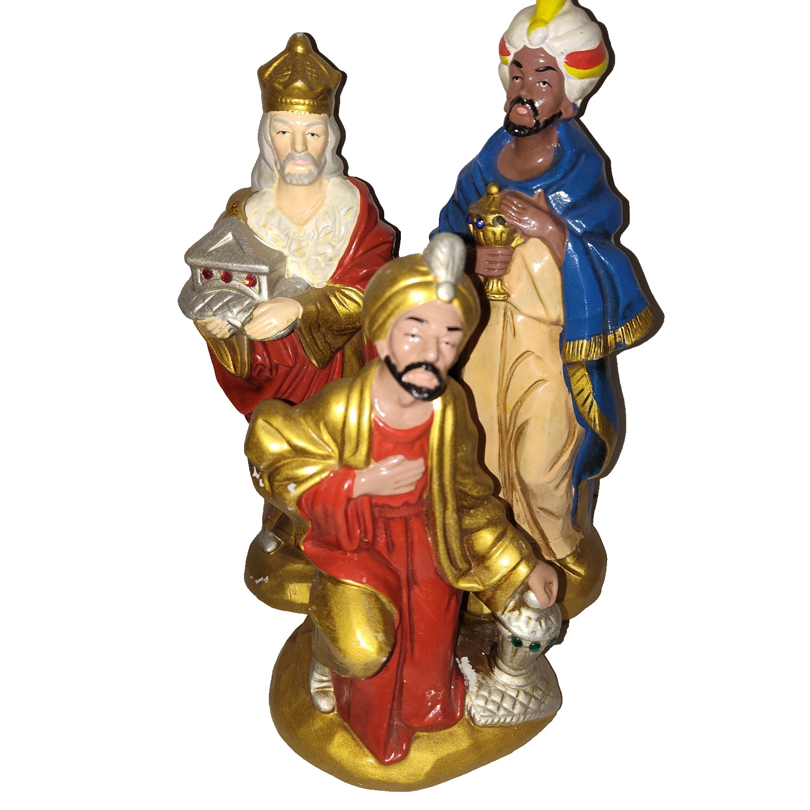 VTG HODA Three Wise Men Nativity Figurines Hand-Painted Plaster Set 10”