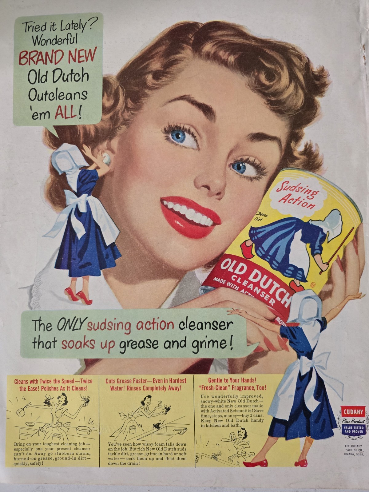 1952 Old Dutch Cleanser with sudsing action for grease grime vintage ad 1952 Old Dutch Cleanser with sudsing action for grease grime vintage ad