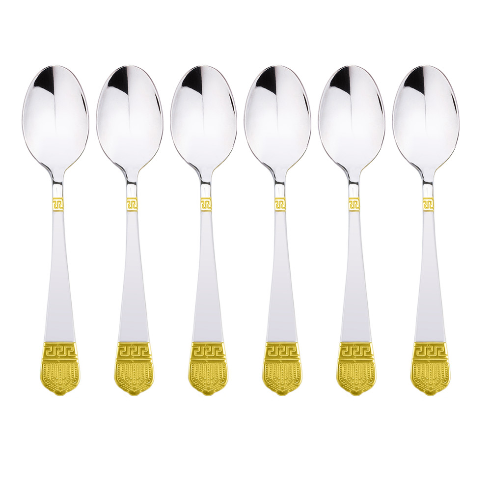 STPGOODS Luxury Stainless Steel Teaspoon Set Gold Polished Brushed 6pc Tea Spoon