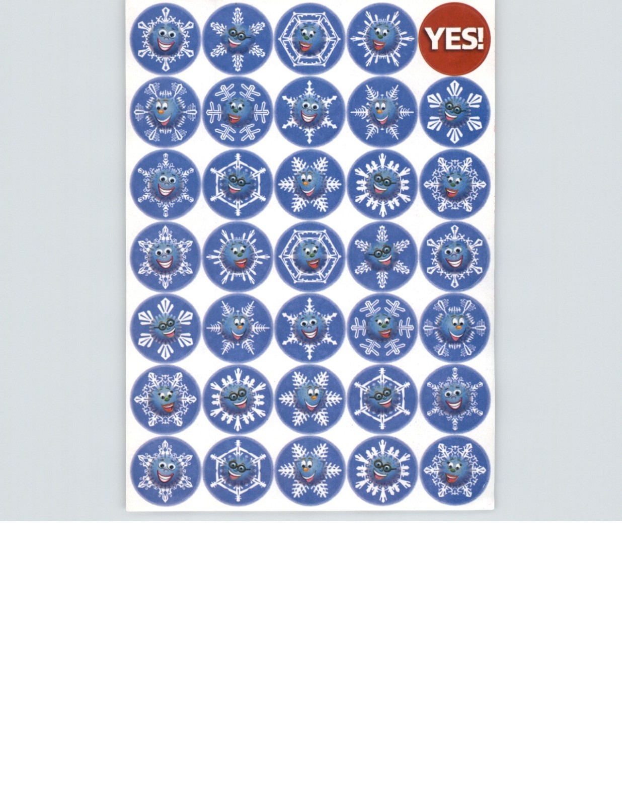 Happy Smiling Blue Snowflakes Round Reward Sticker Sheet