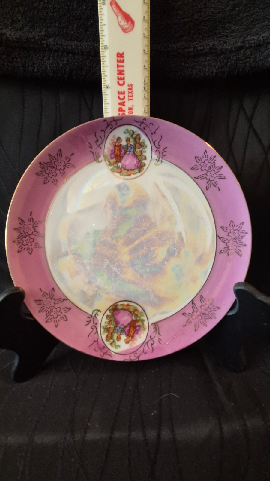 Vtg JKW West Germany Porcelain Cabinet Plate Pink Lusterware Courting Couple