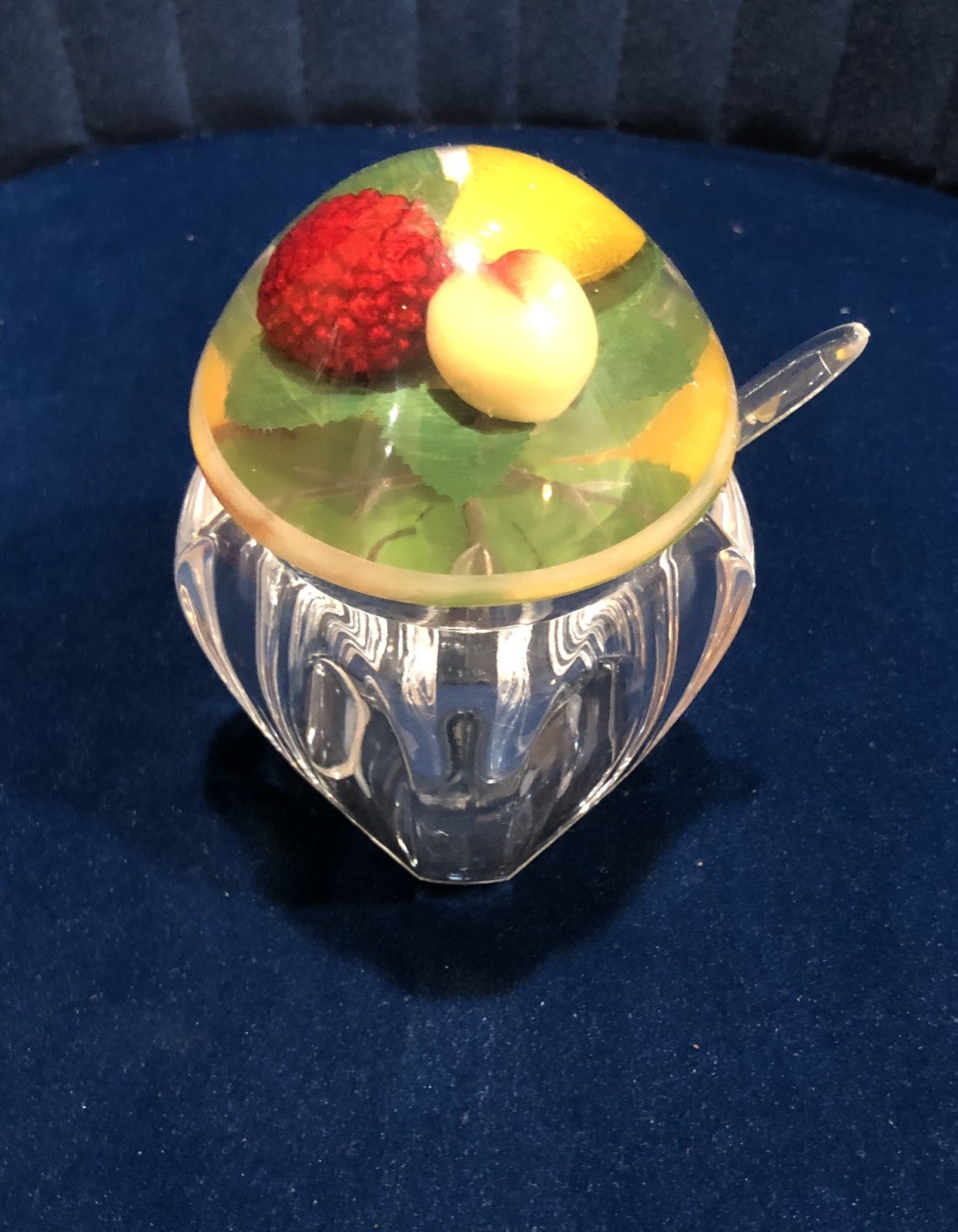 Vintage Lucite Acrylic Fruit Preserve Jar Dome Shape Lid And Spoon