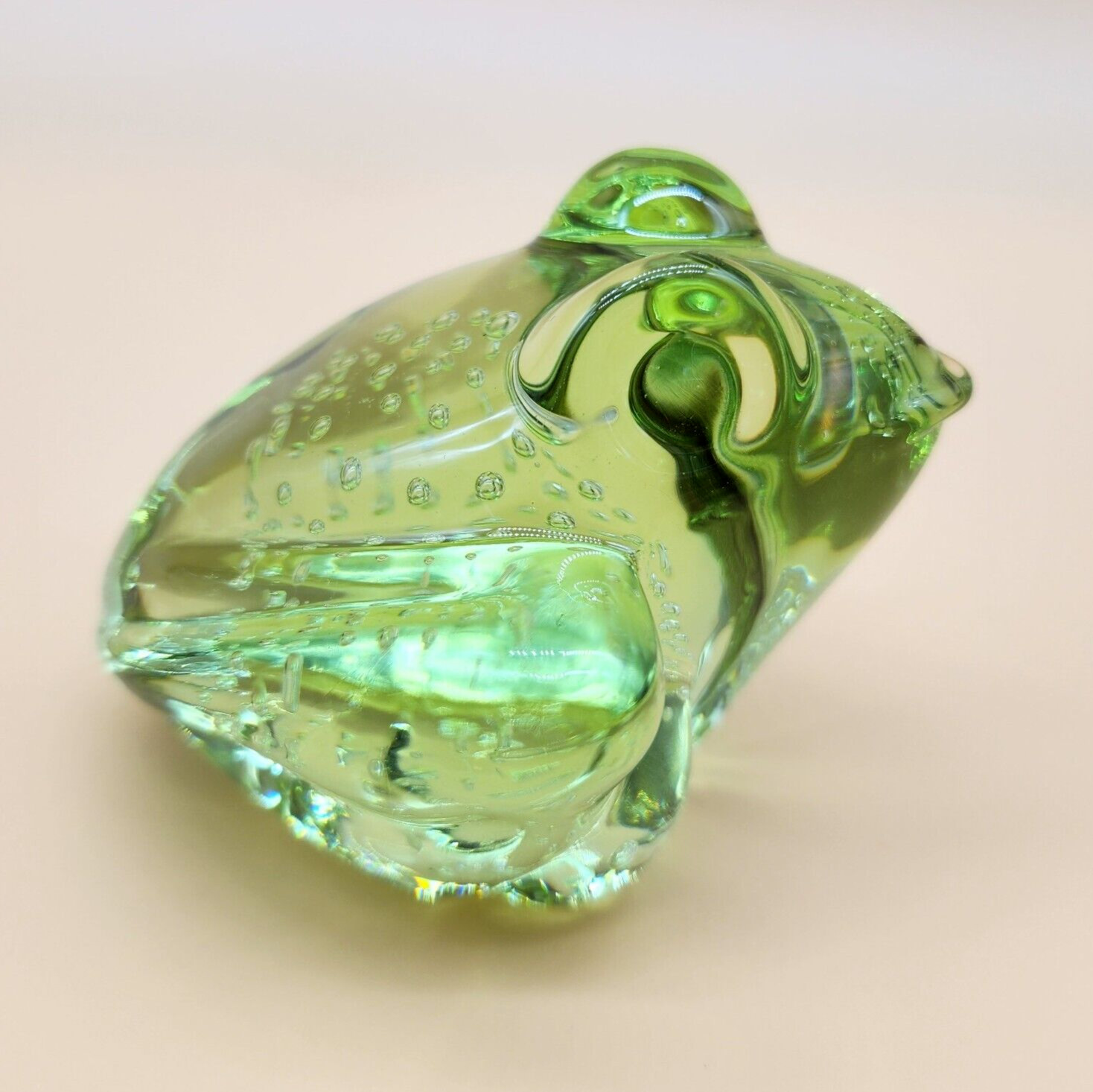 Vintage Art Glass Green Bubbled Bullicante Collectable Frog Paperweight/Figurine