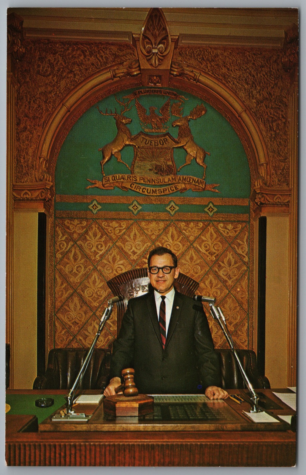 Lansing MI Joseph M Snyder State Representative Rostrum Signed c1970s Postcard