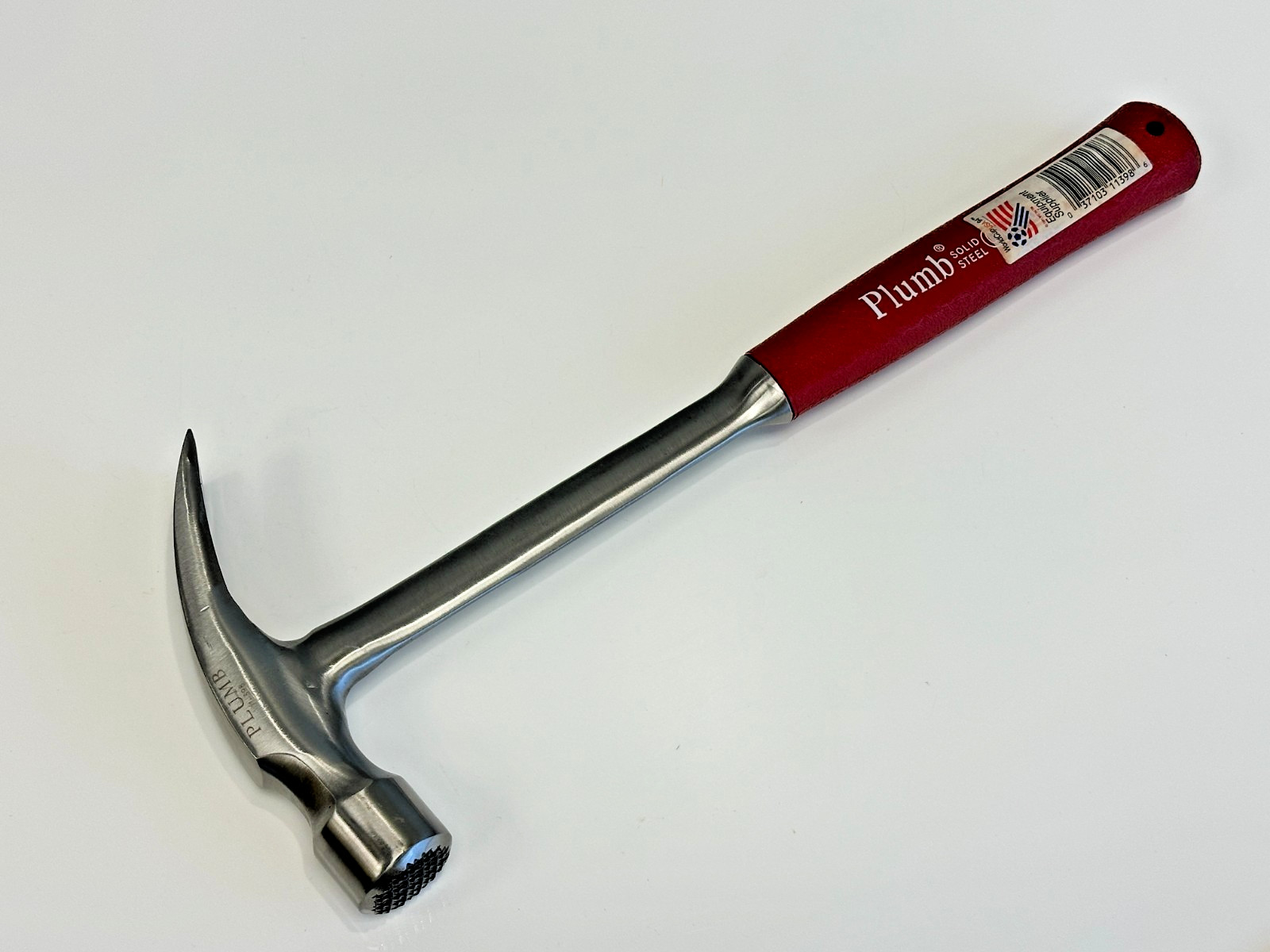 🇺🇸 Plumb USA 11-398 Solid Steel RED GRIP 28oz Claw Hammer, Milled Face NOS NEW