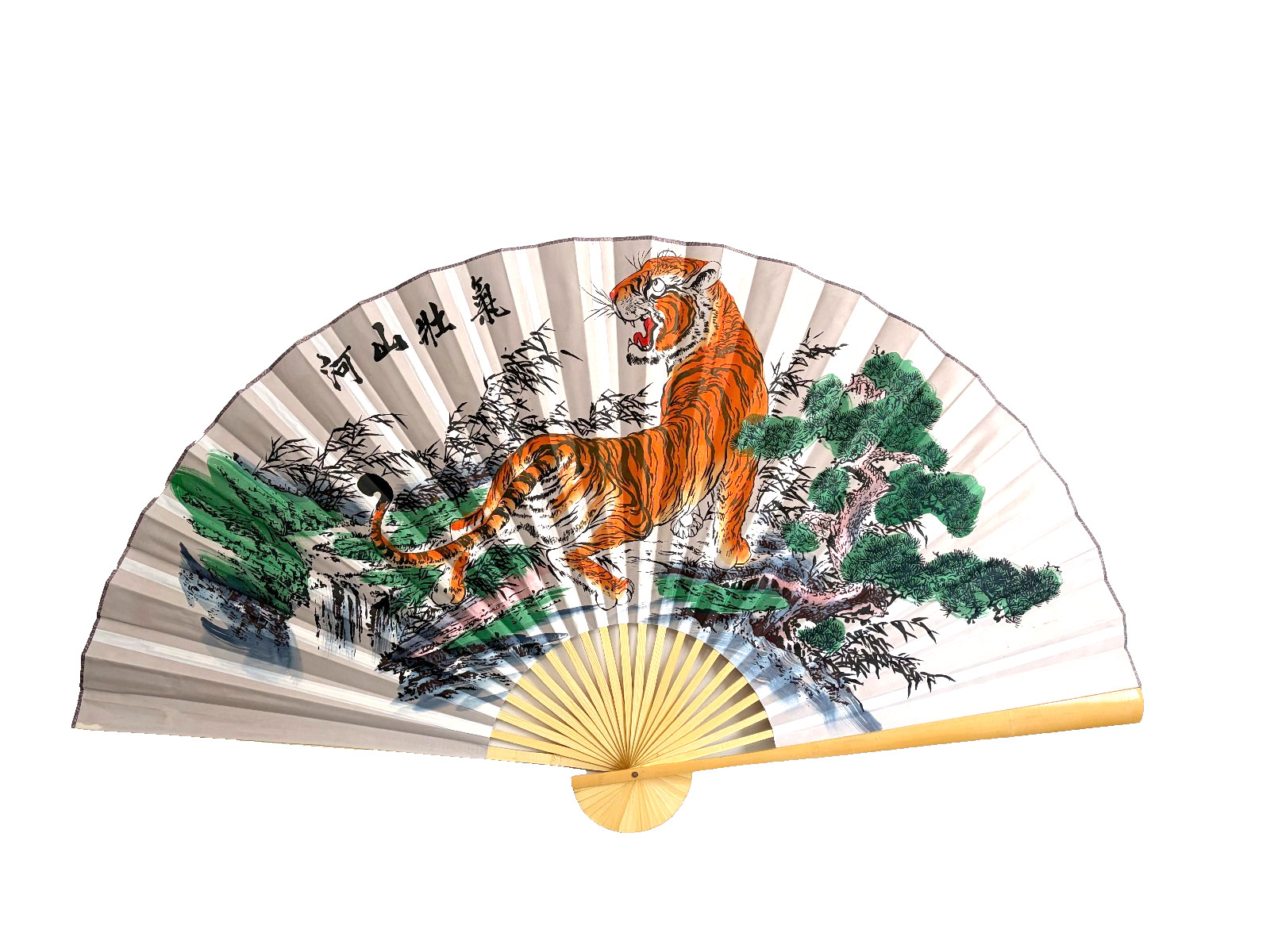 Large 60*35 in Oriental Home Deco Wall Hanging Folding Fan in Tiger Paintings