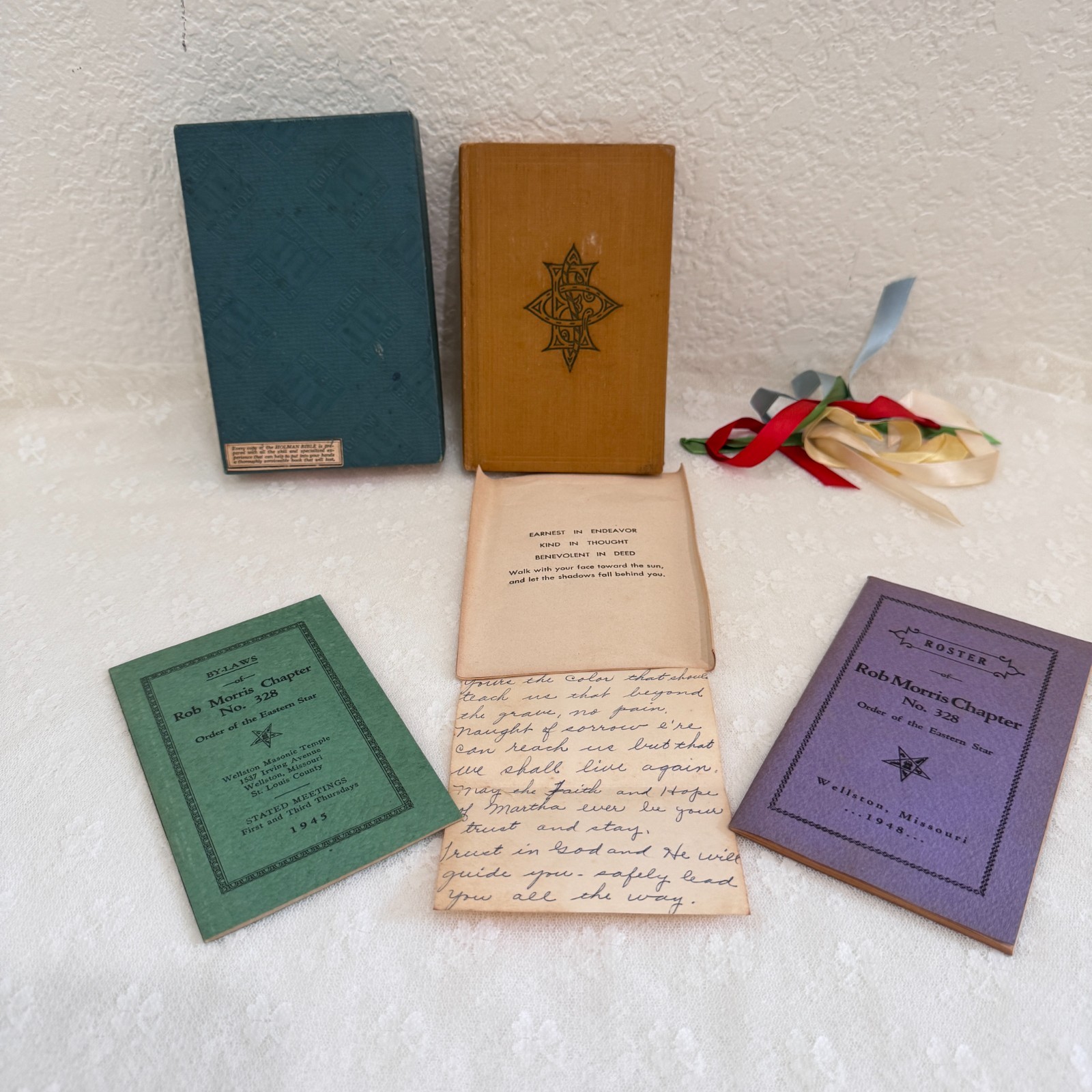 Vintage 1953 Order Eastern Star OES Ritual Book Ephemera Lot Ribbons Holman Box