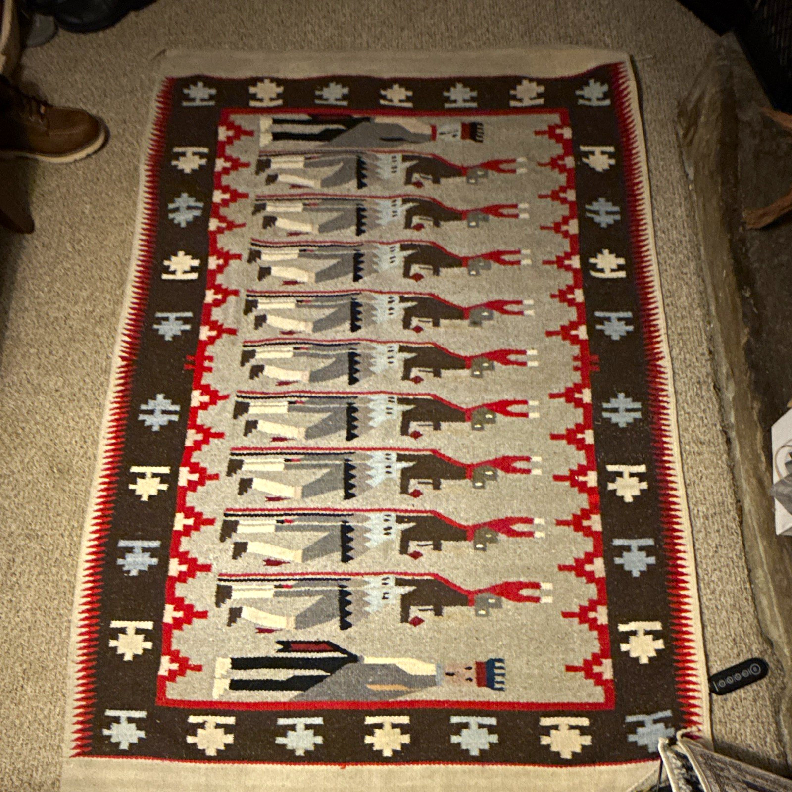 Southwestern Woven Rug/Blanket Textile Animal Motif Border Geometric Design