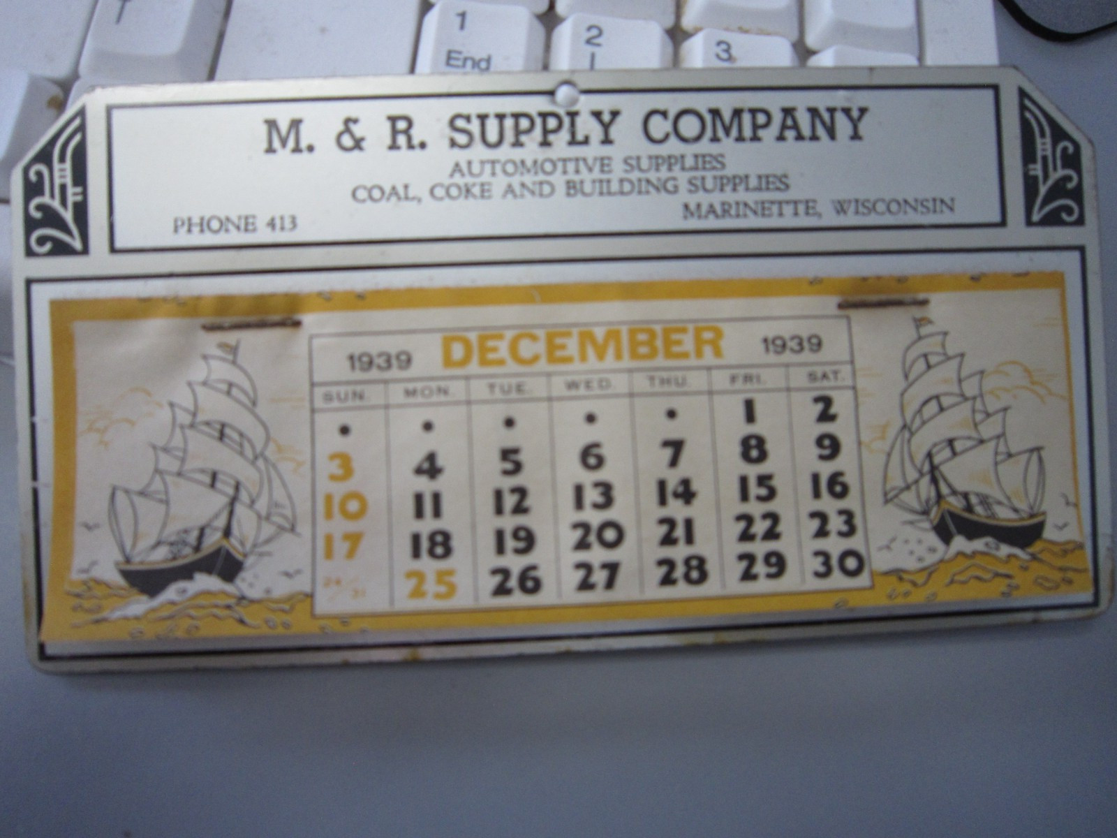 1939 Desktop Calendar - automotive supplies, coal, coke & building 1939 Desktop Calendar - automotive supplies, coal, coke & building