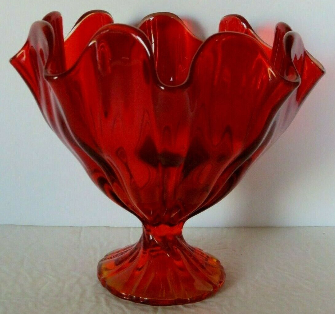 Vintage Amberina Red Compote Candy Dish 7