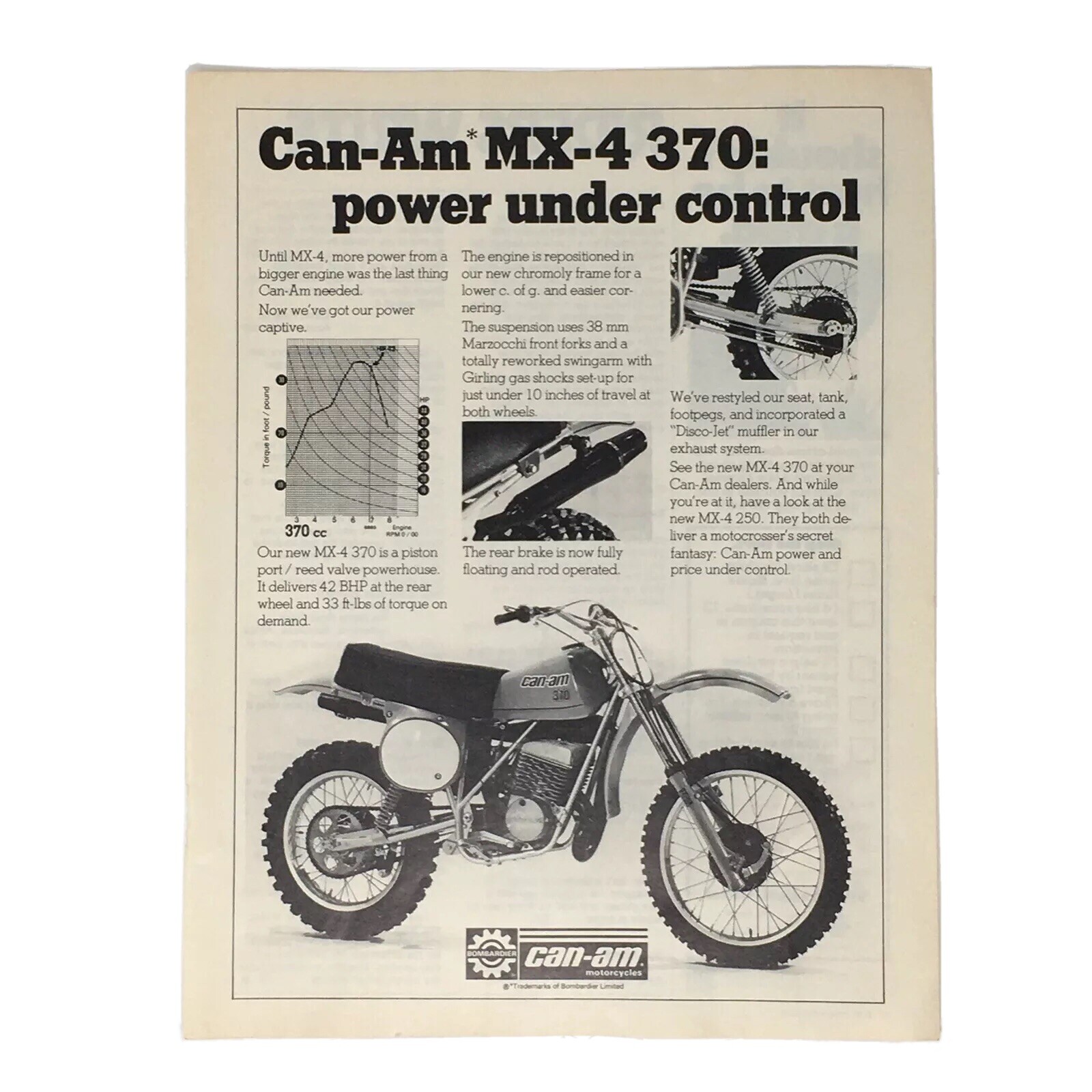 1978 Bombardier Can-Am MX-4 270 Dirt Bike Motocross Print Ad VTG MX 1978 Bombardier Can-Am MX-4 270 Dirt Bike Motocross Print Ad VTG MX