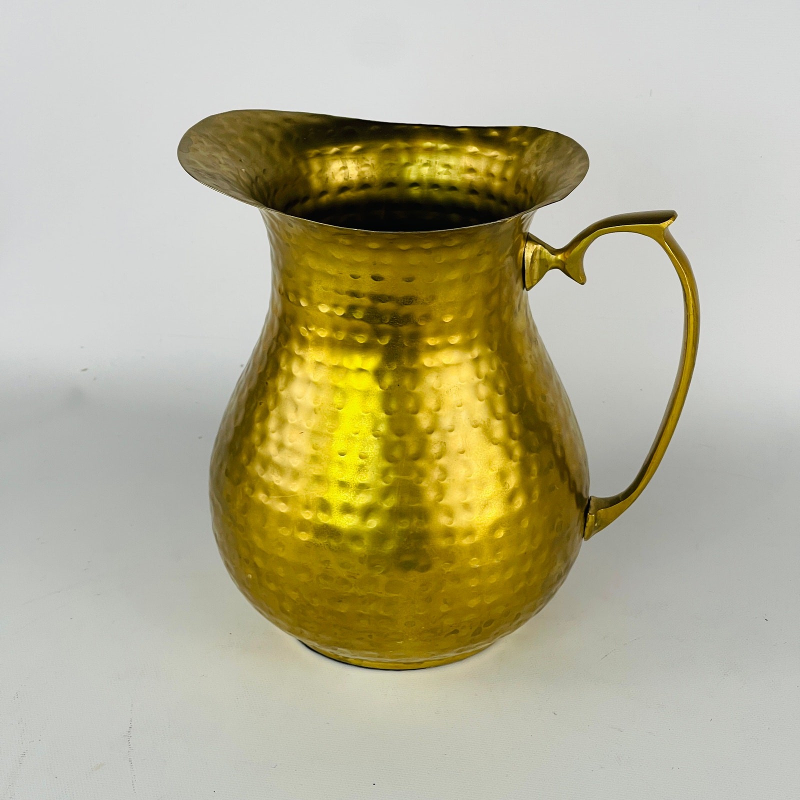 Hammered Metal Brass Tone Decorative Pitcher 7 3/4”