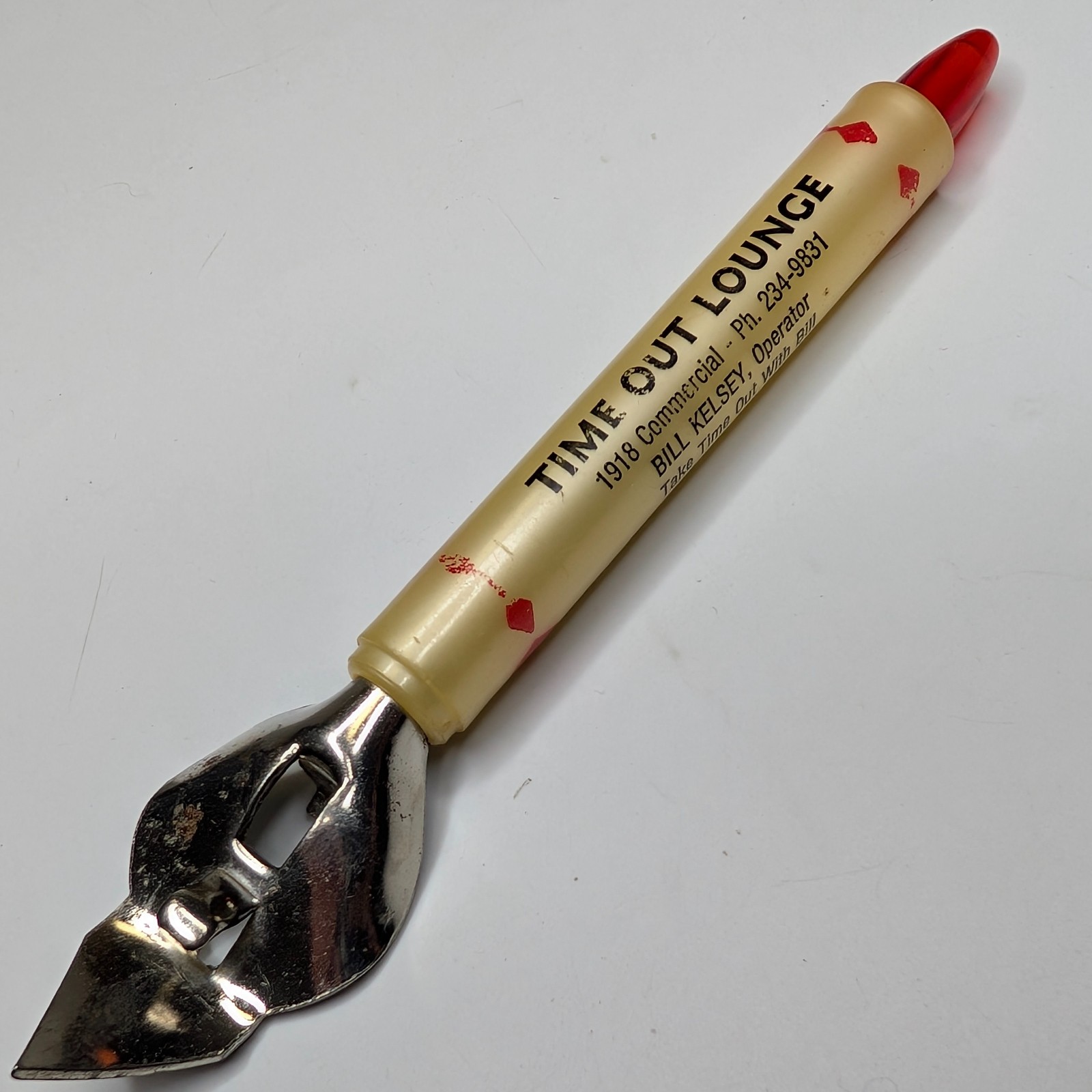 c1970s Waterloo Iowa Time Out Lounge Can Opener Bill Kelsey Operator Vtg E6