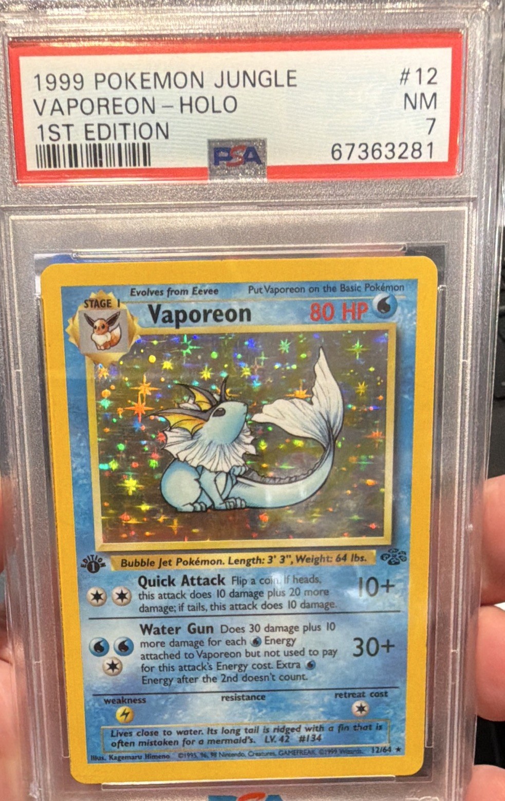 Pokémon 1999 Jungle Vaporeon Holo 1st Edition #12 PSA 7 67363281