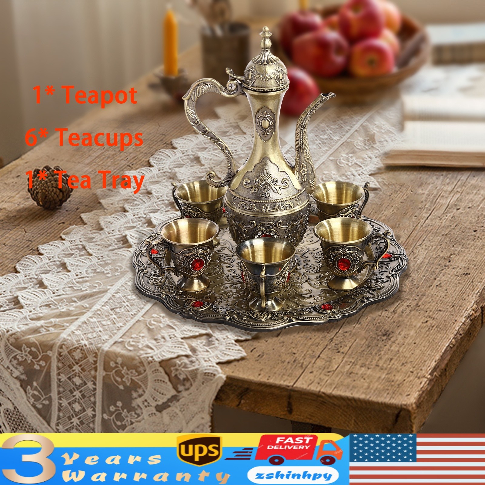 Vintage Tea Service Set, Tea Pot Set, Coffee Pot and Cups Set Zinc Alloy（1+6+1)