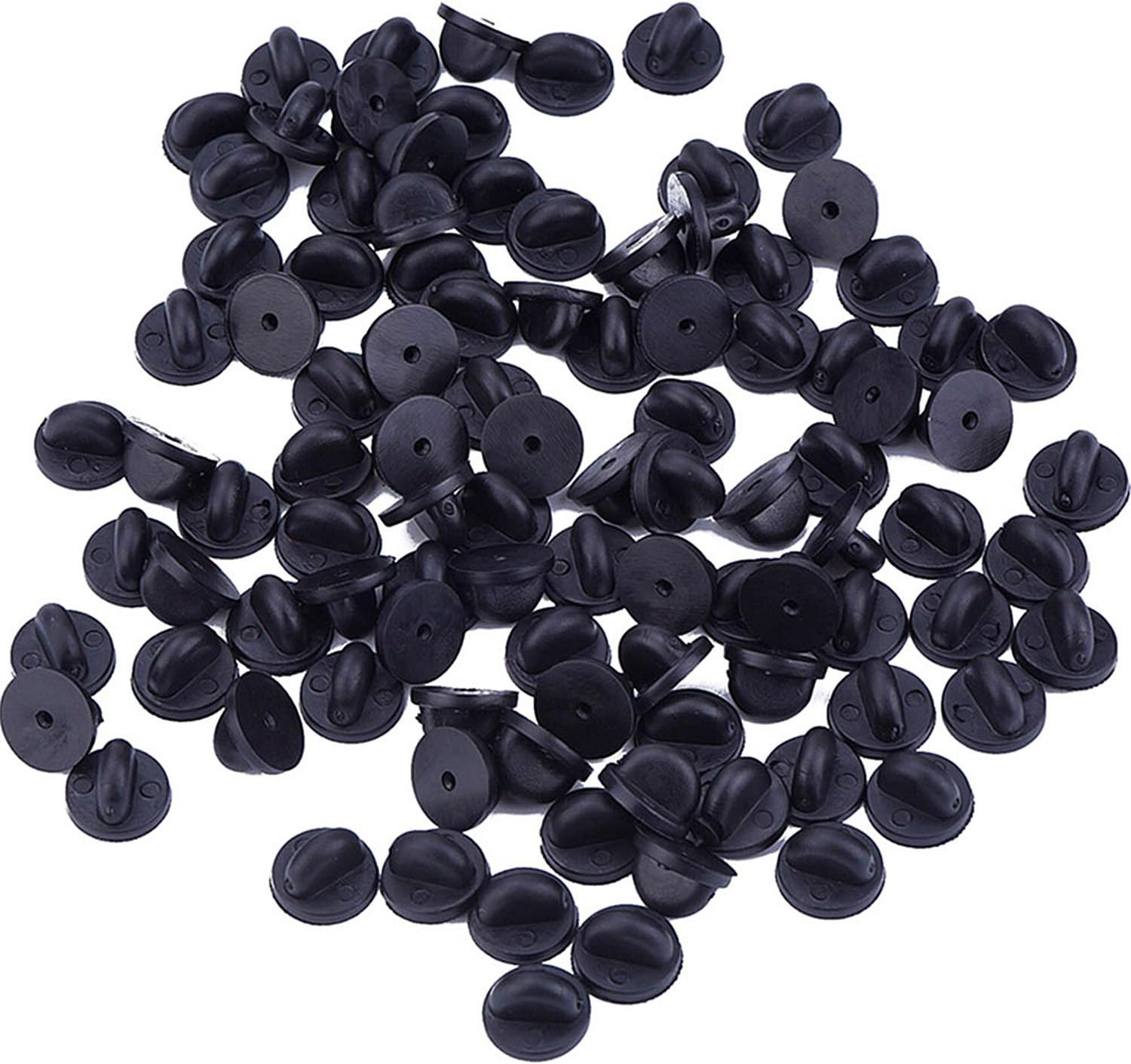 PVC Rubber Pin Backs, Black (100)