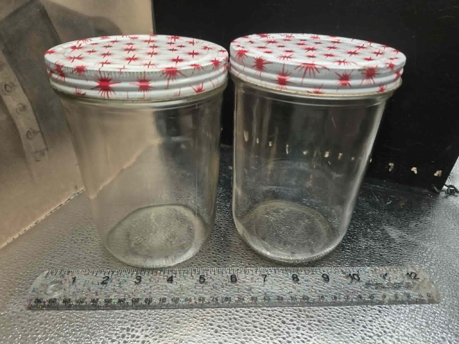 Retro Vintage Canning Jar Set - 2 MCM BALL Jars with Red Atomic Starburst Lids