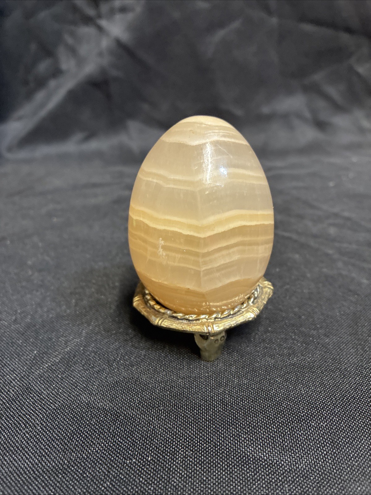 Vintage Polished Banded Aragonite Egg With Stand Vintage Polished Banded Aragonite Egg With Stand