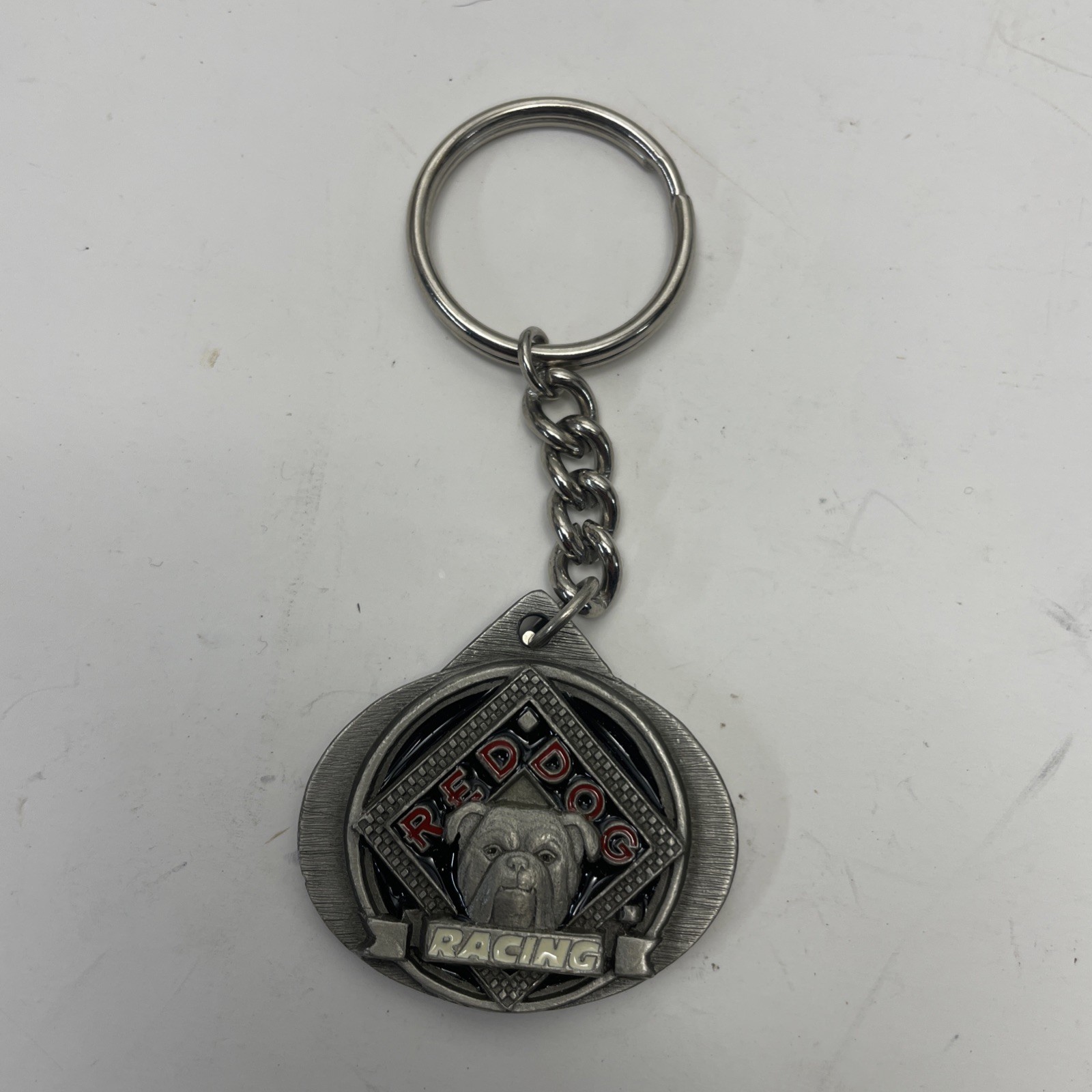 Vintage Red Dog Racing Beer Keychain Metal Enamel Legends Usa 1995