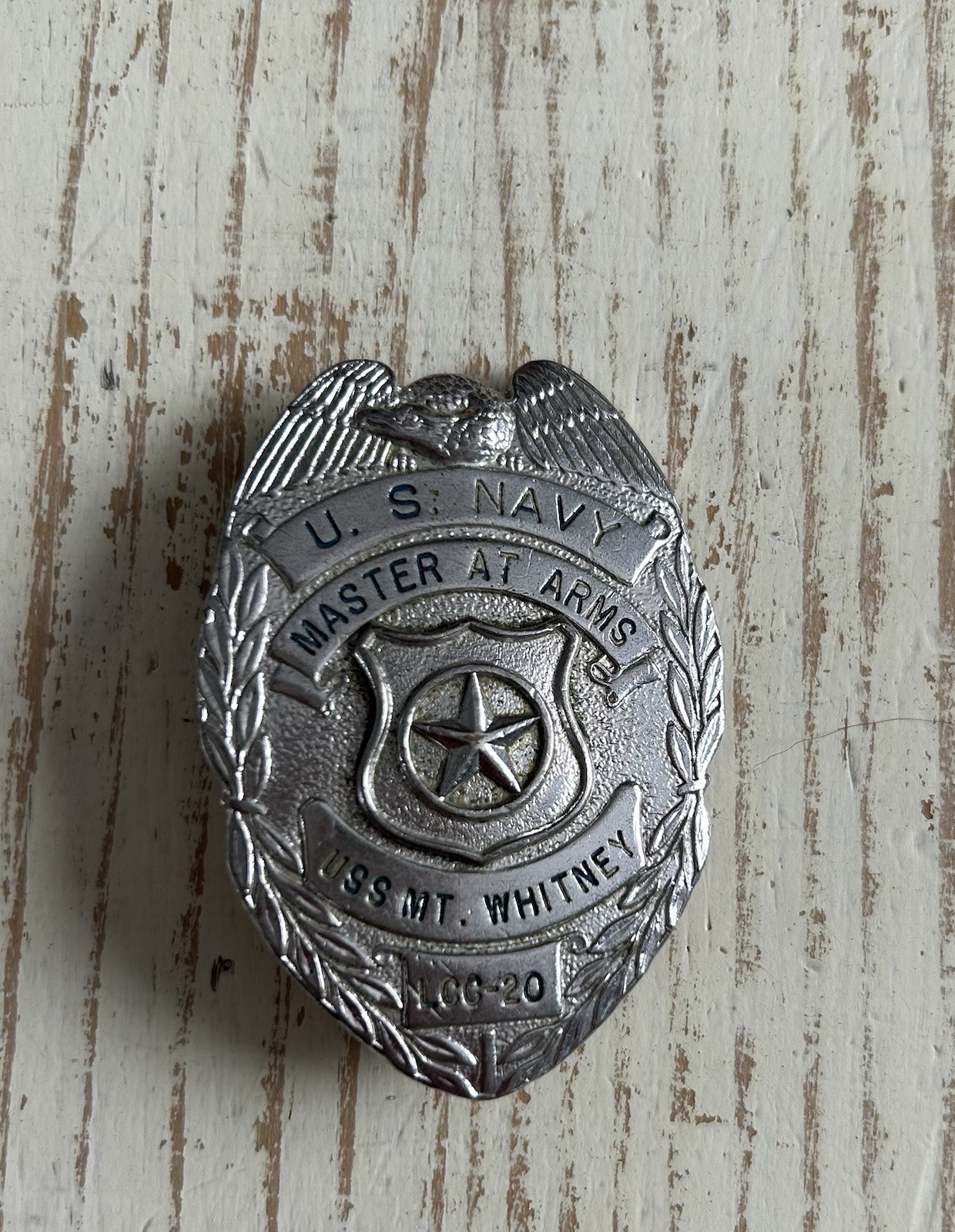 USS Mt Whitney Master At Arms MAA Pin Badge Vintage USN LCC-20 US Navy