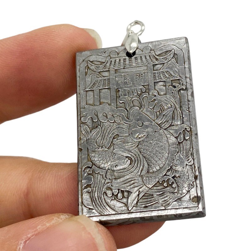 Muonionalusta meteorite Necklace pendant Carving a carp leaping over the dragon