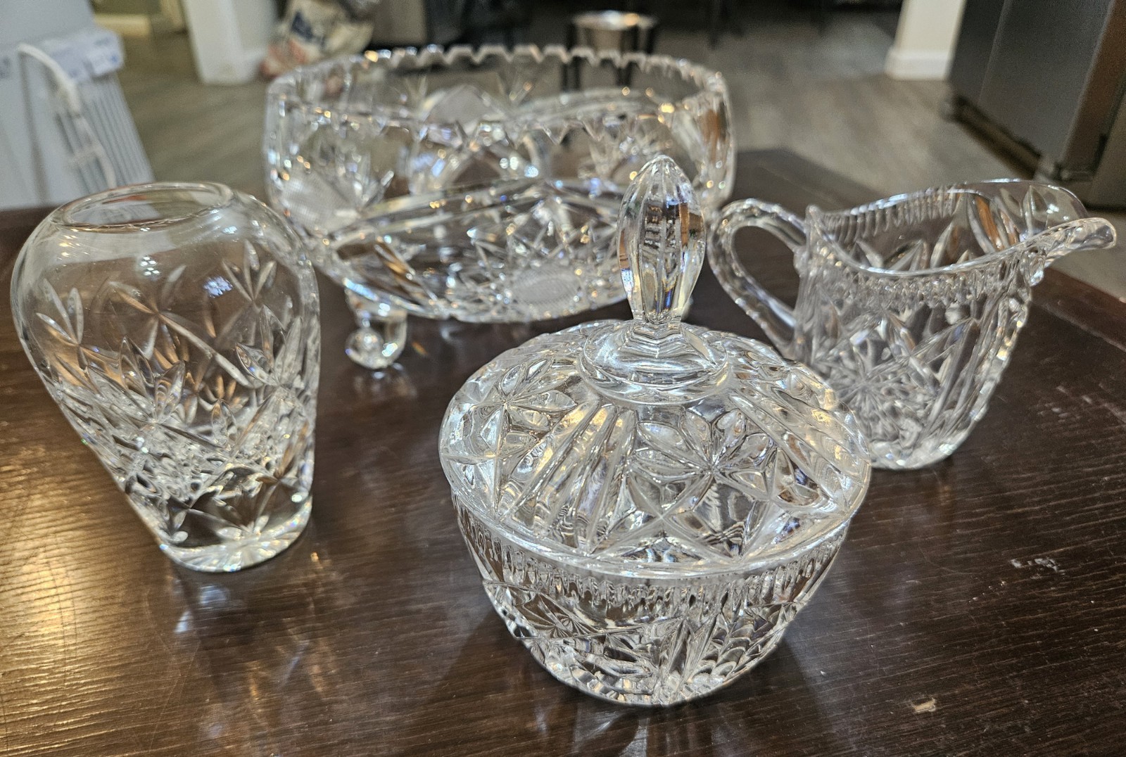 Vintage Lausitzer 4-Pc SET of Lead Crystal Starburst Bowls, Dishes